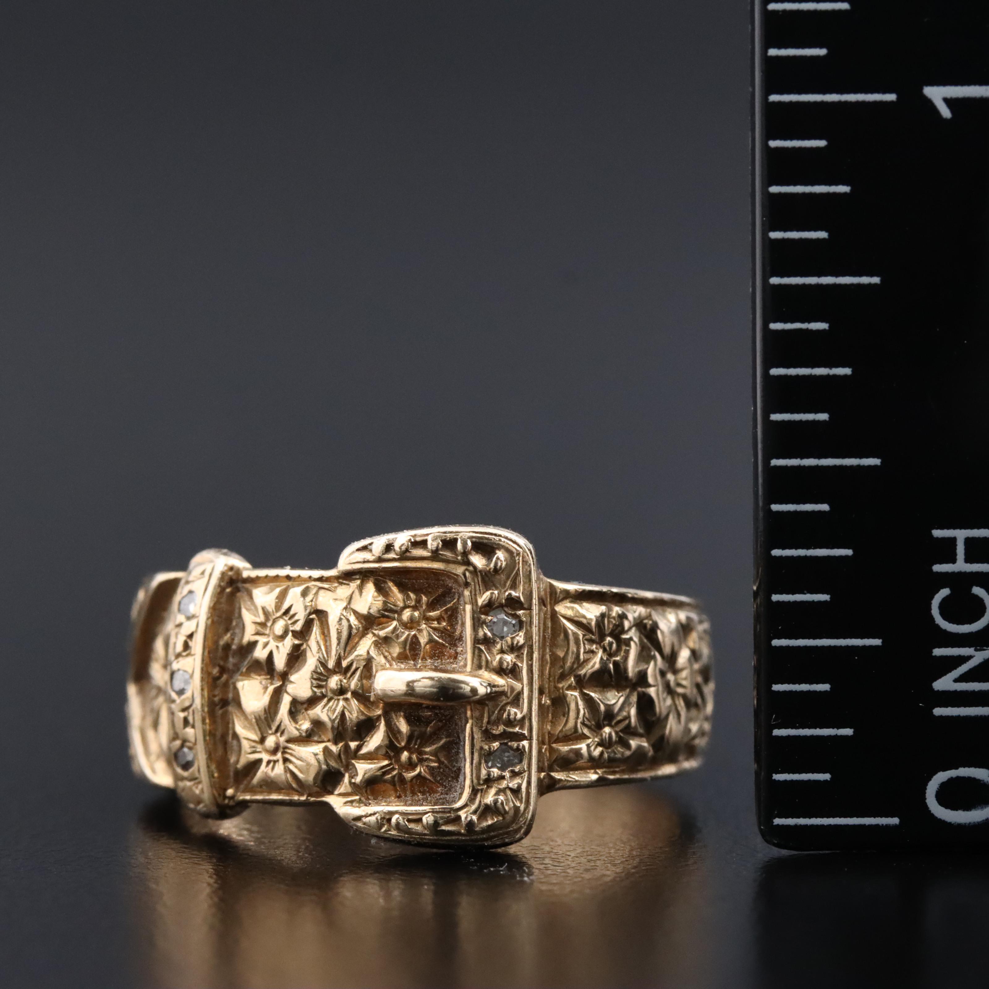 Early 1900s 9K 0.07 CTW Diamond Buckle Ring