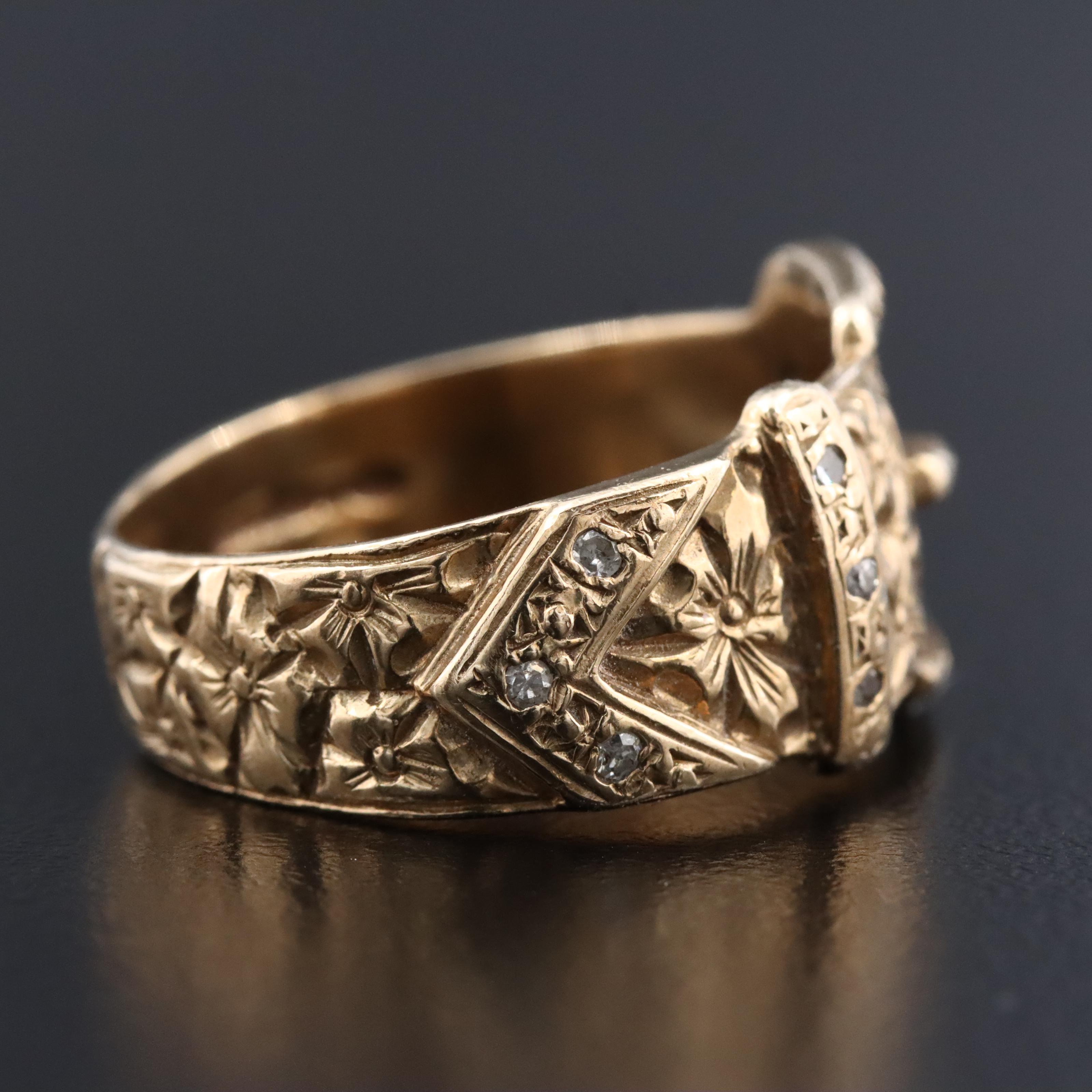 Early 1900s 9K 0.07 CTW Diamond Buckle Ring