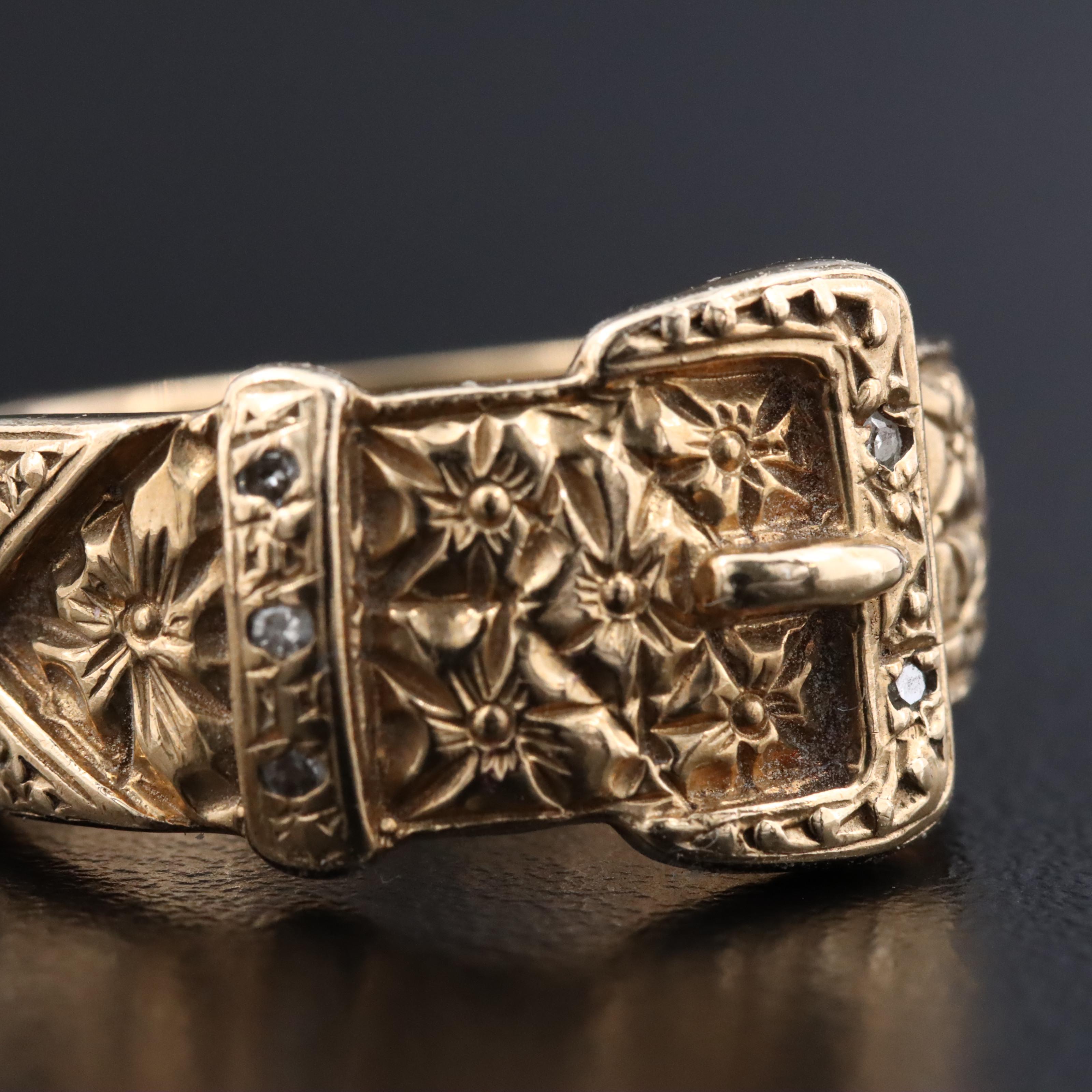 Early 1900s 9K 0.07 CTW Diamond Buckle Ring