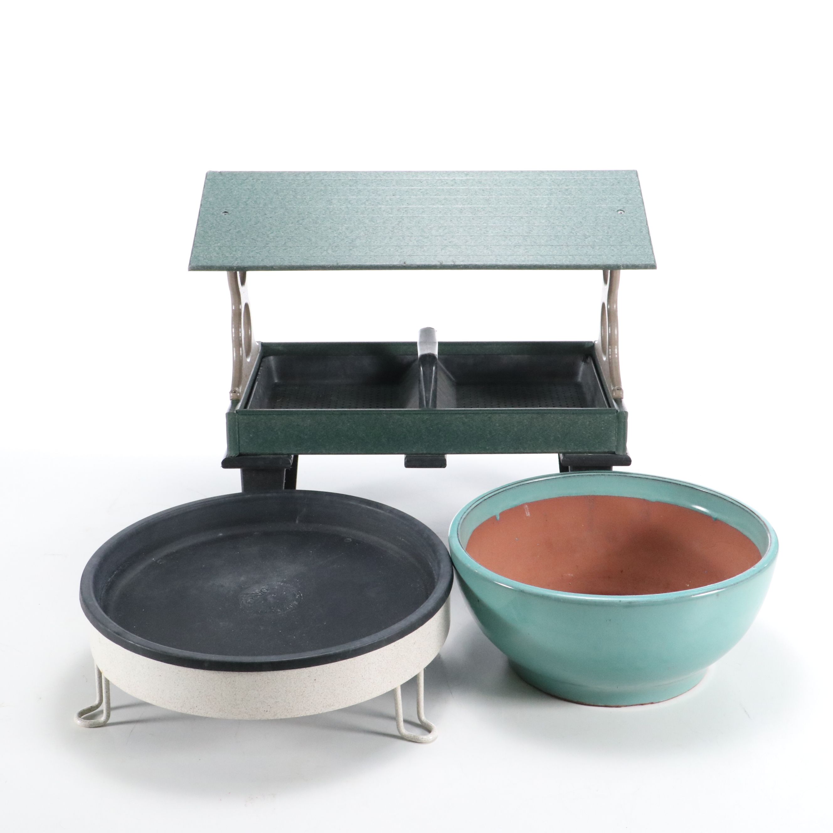 Erva Heated Birdbath with Ground Bird Feeder and Planter