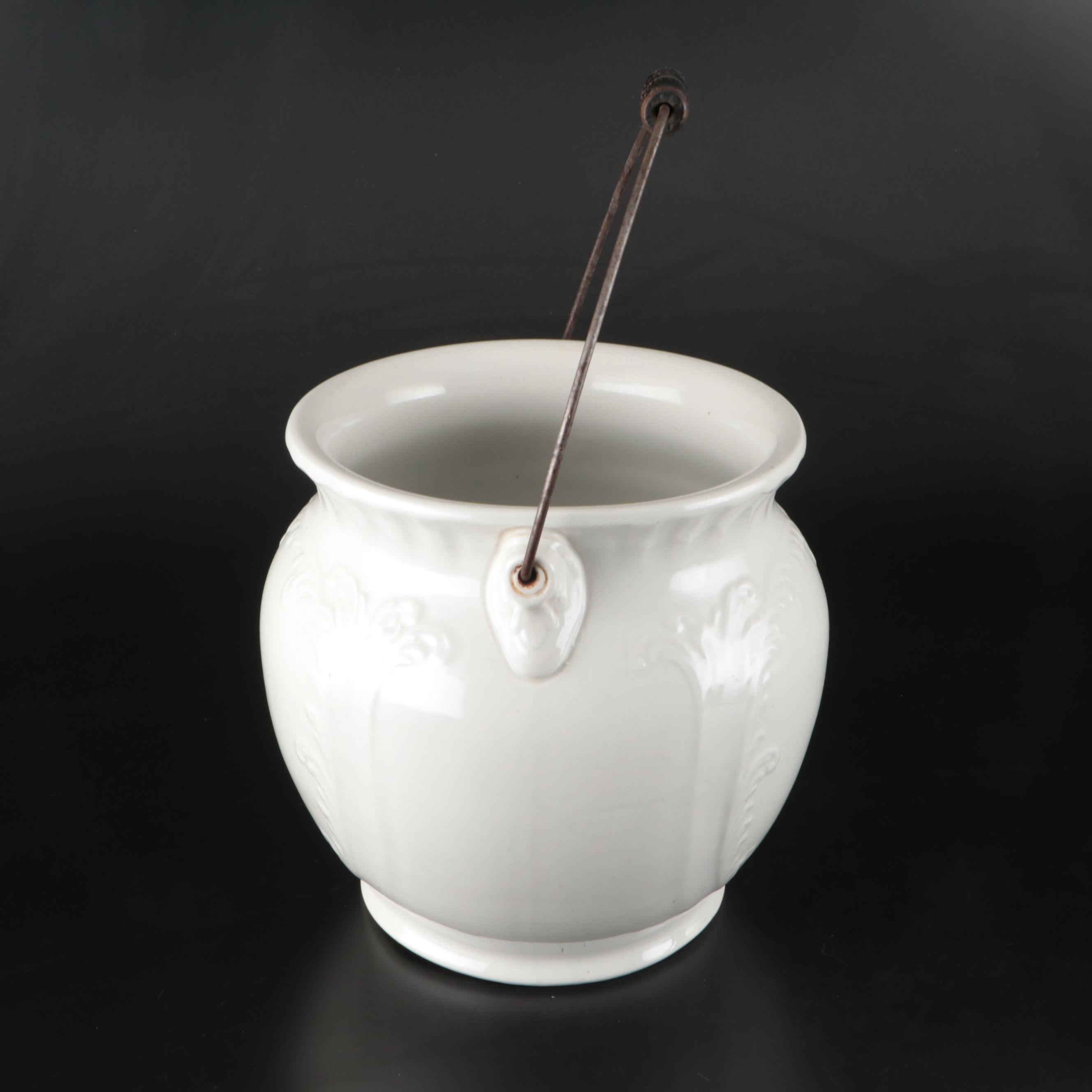 Wood Handled Ironstone Chamber Pot with Porcelain Vase