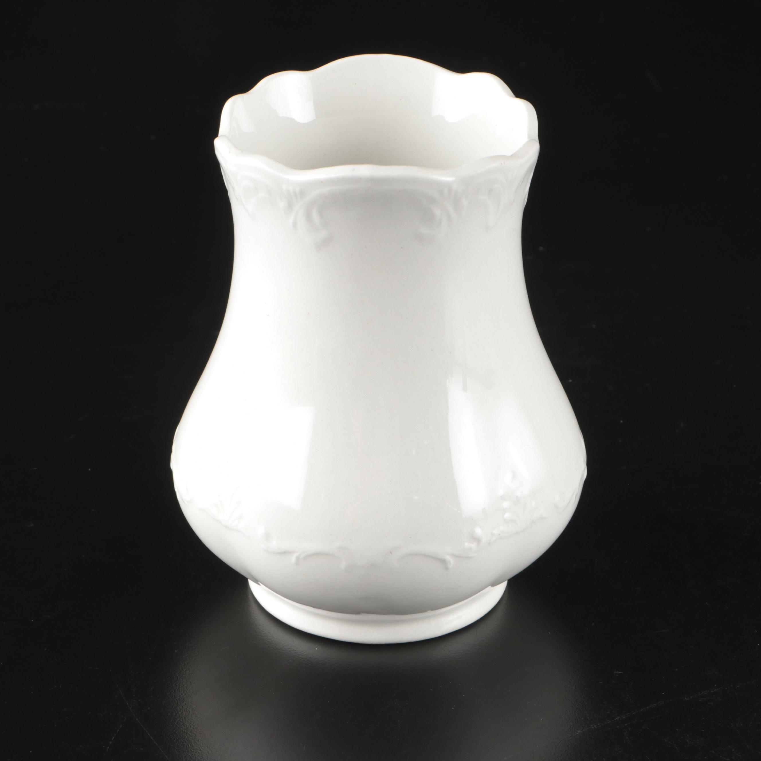 Wood Handled Ironstone Chamber Pot with Porcelain Vase