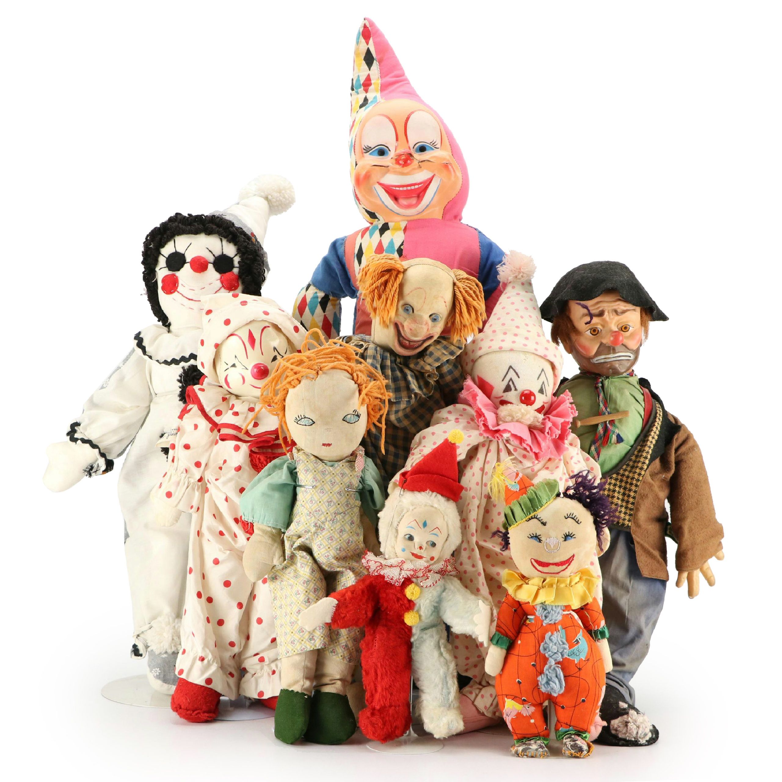 Bozo the Clown with Gund Mfg. Co and Other Mask Face and Cloth Dolls