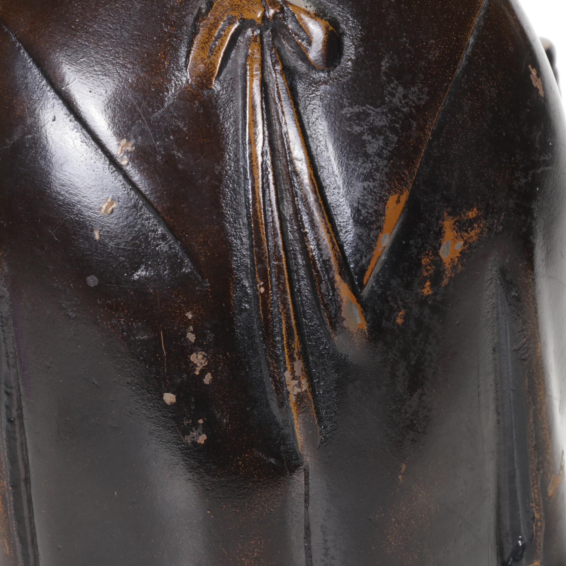 Japanese Metal Statue of Old Wise Man with Staff in Applied Bronze Tone Finish