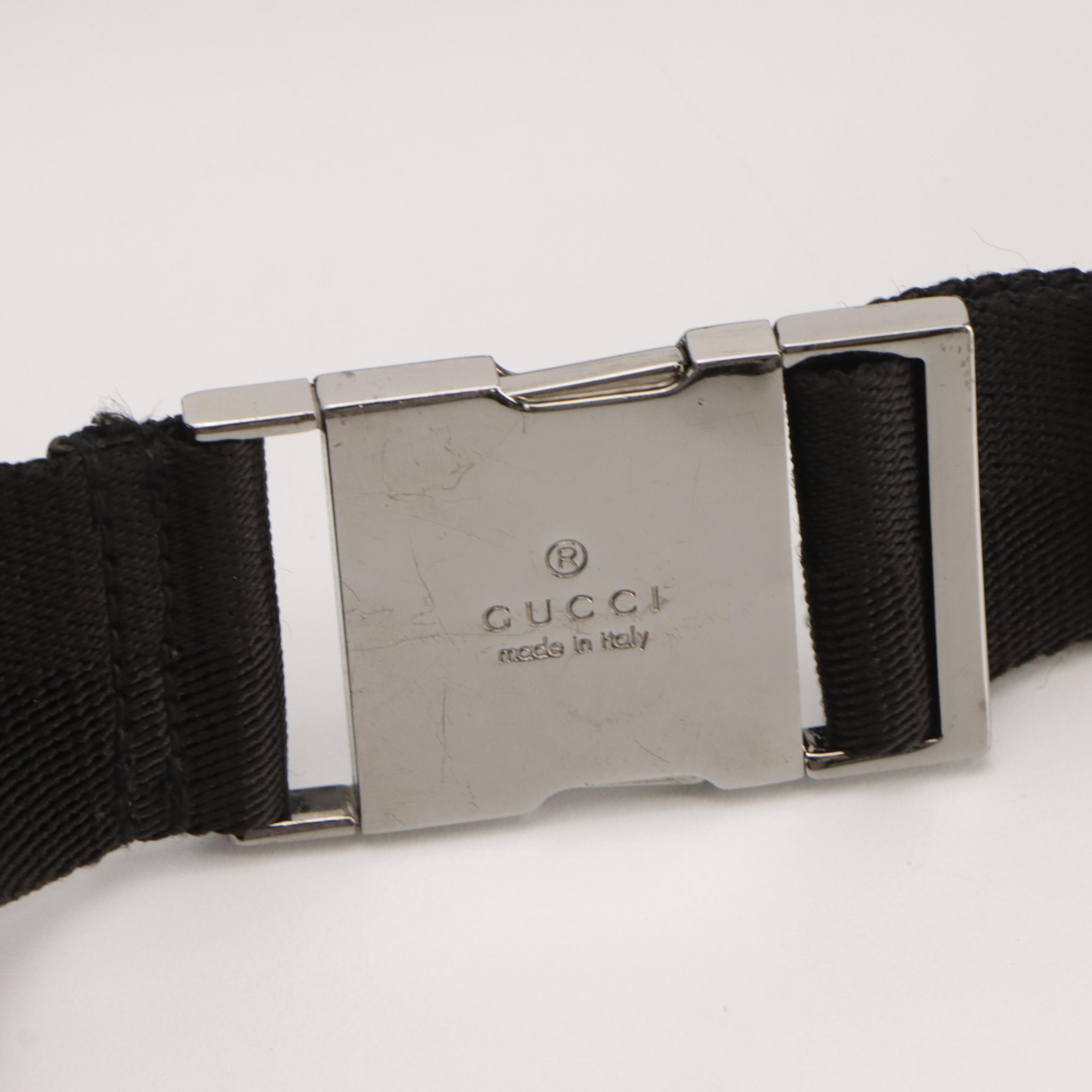 Gucci Front-Flap Belt Bag in Black GG Canvas and Leather Trim