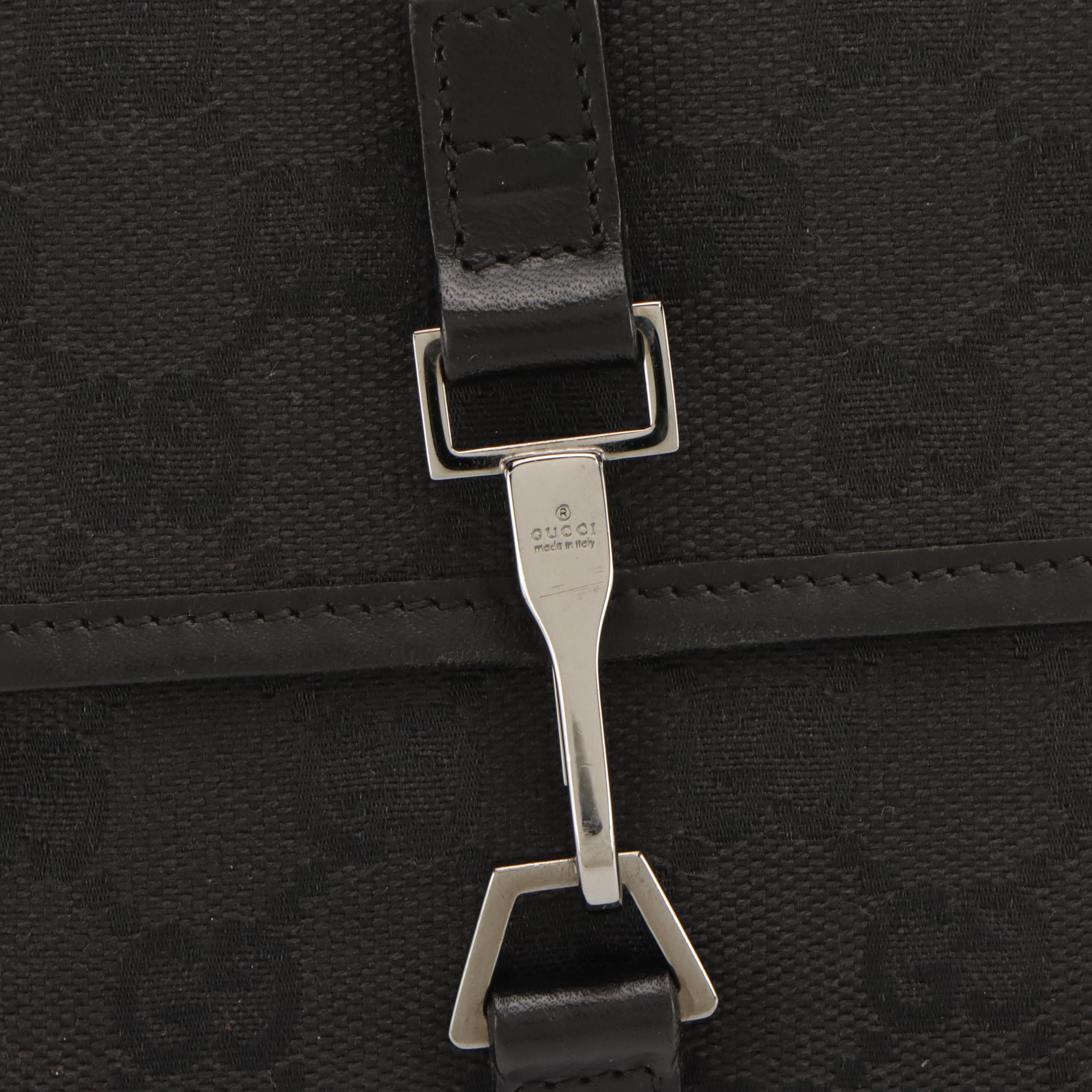 Gucci Front-Flap Belt Bag in Black GG Canvas and Leather Trim