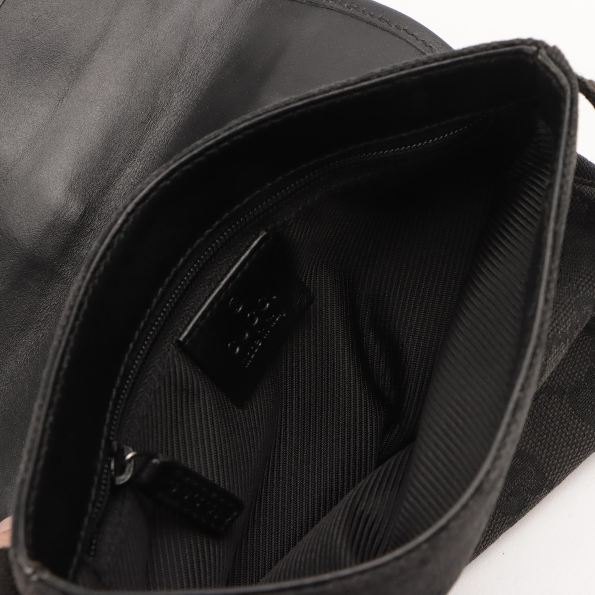 Gucci Front-Flap Belt Bag in Black GG Canvas and Leather Trim