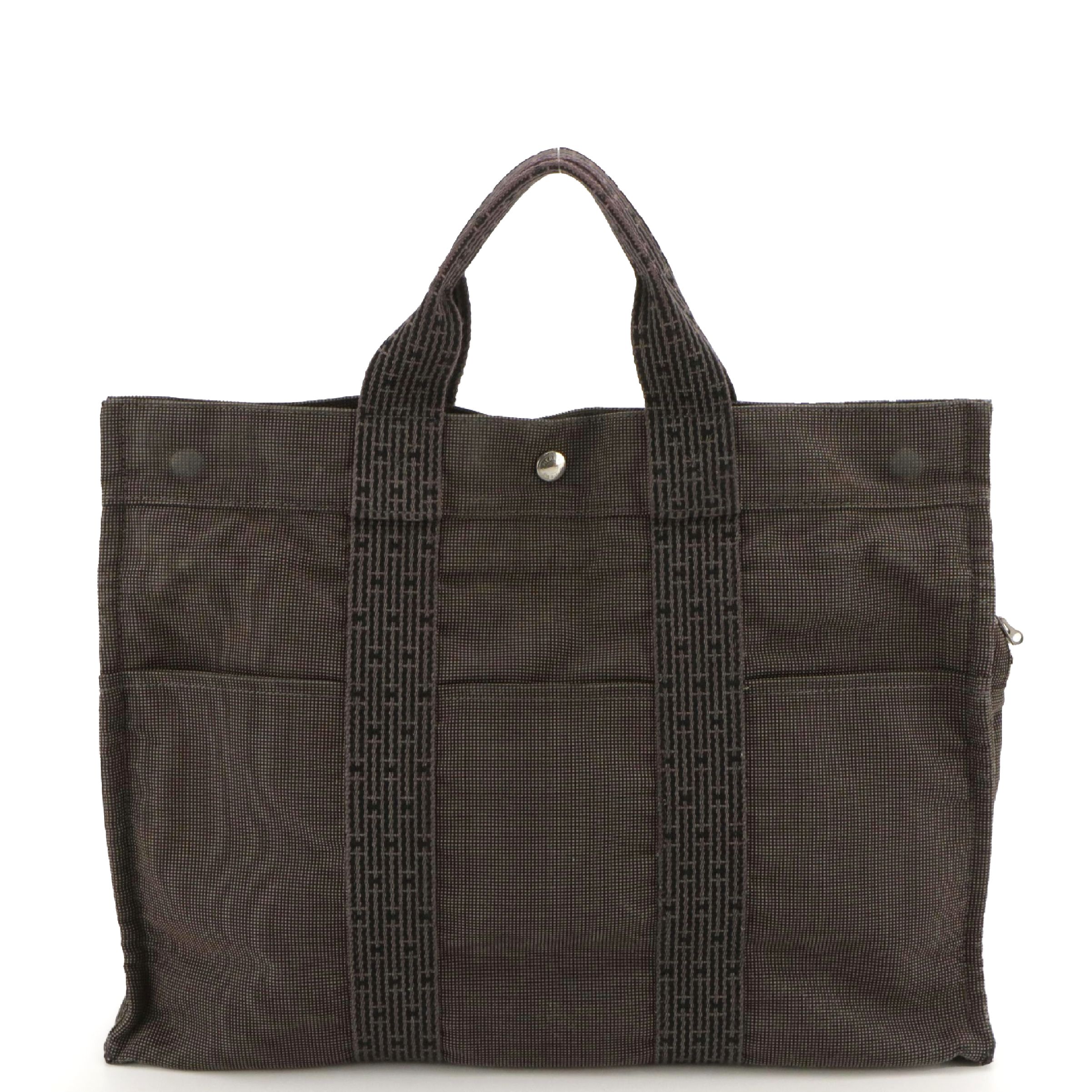 Hermès Toile Canvas Herline Tote MM in Grey/Black