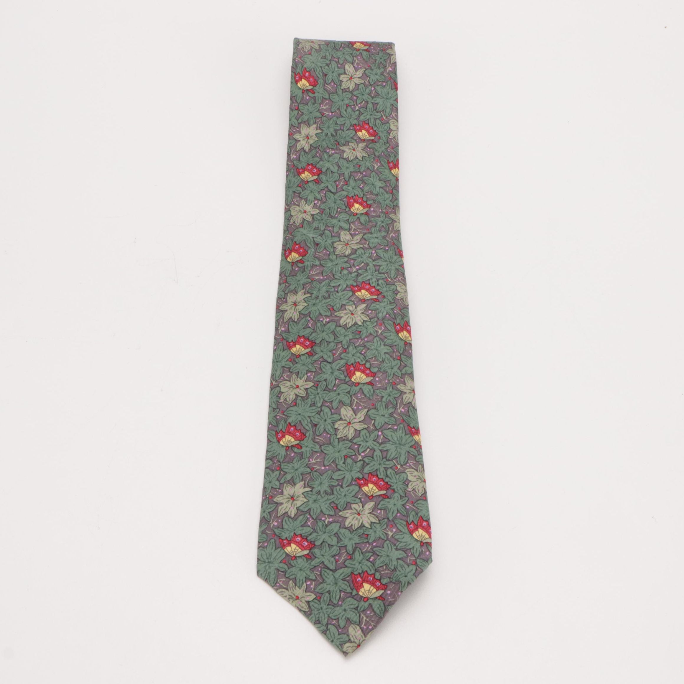 Hermès Butterfly and Flower Necktie in Silk Twill