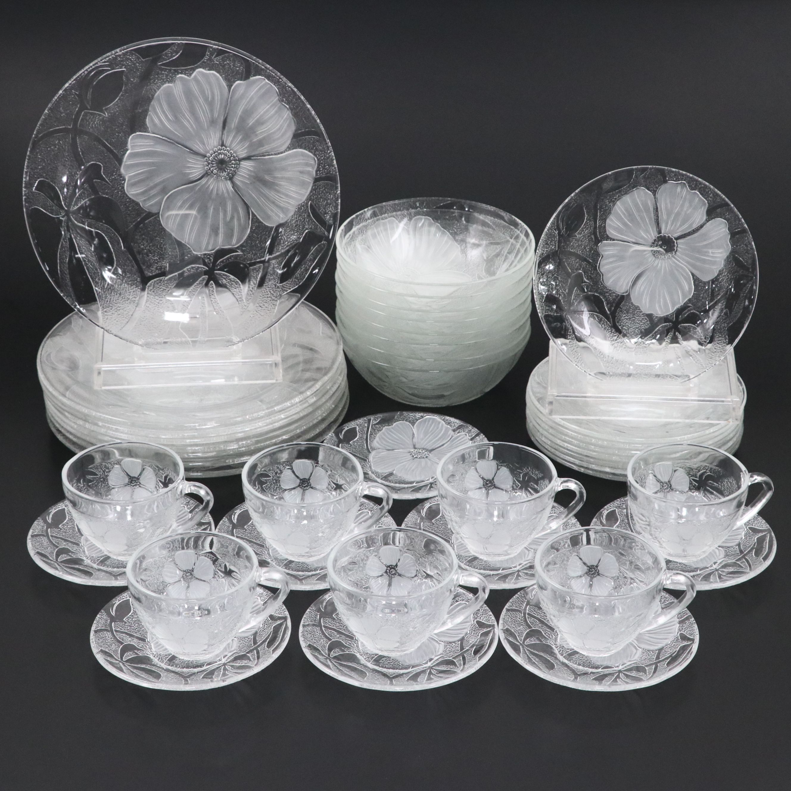 Kig Frosted Hibiscus Flower Pattern Glass Dinnerware
