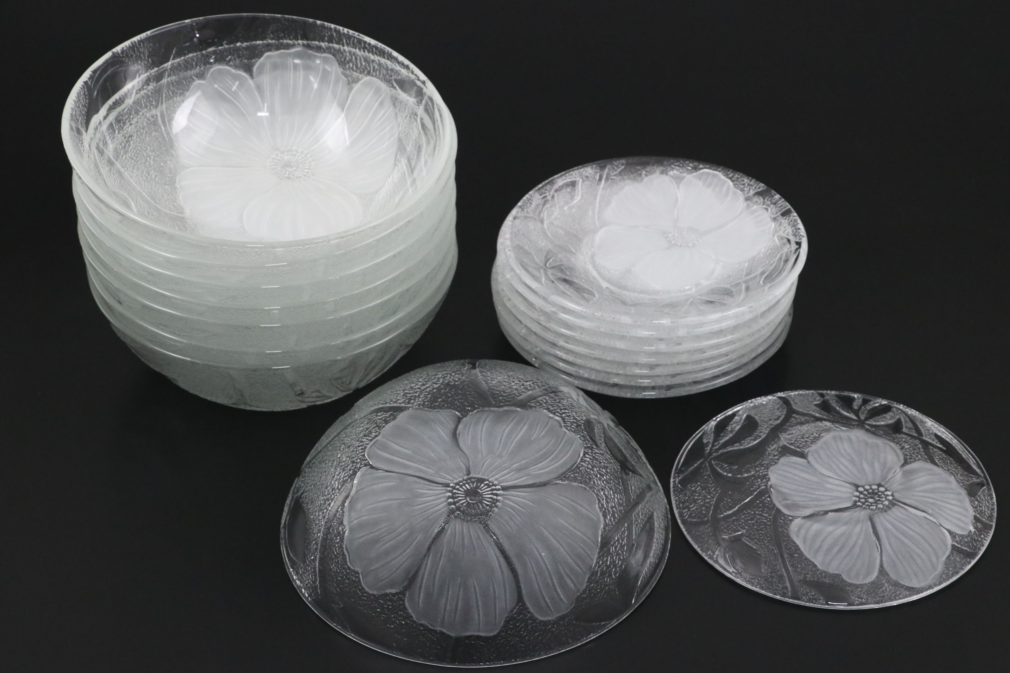 Kig Frosted Hibiscus Flower Pattern Glass Dinnerware