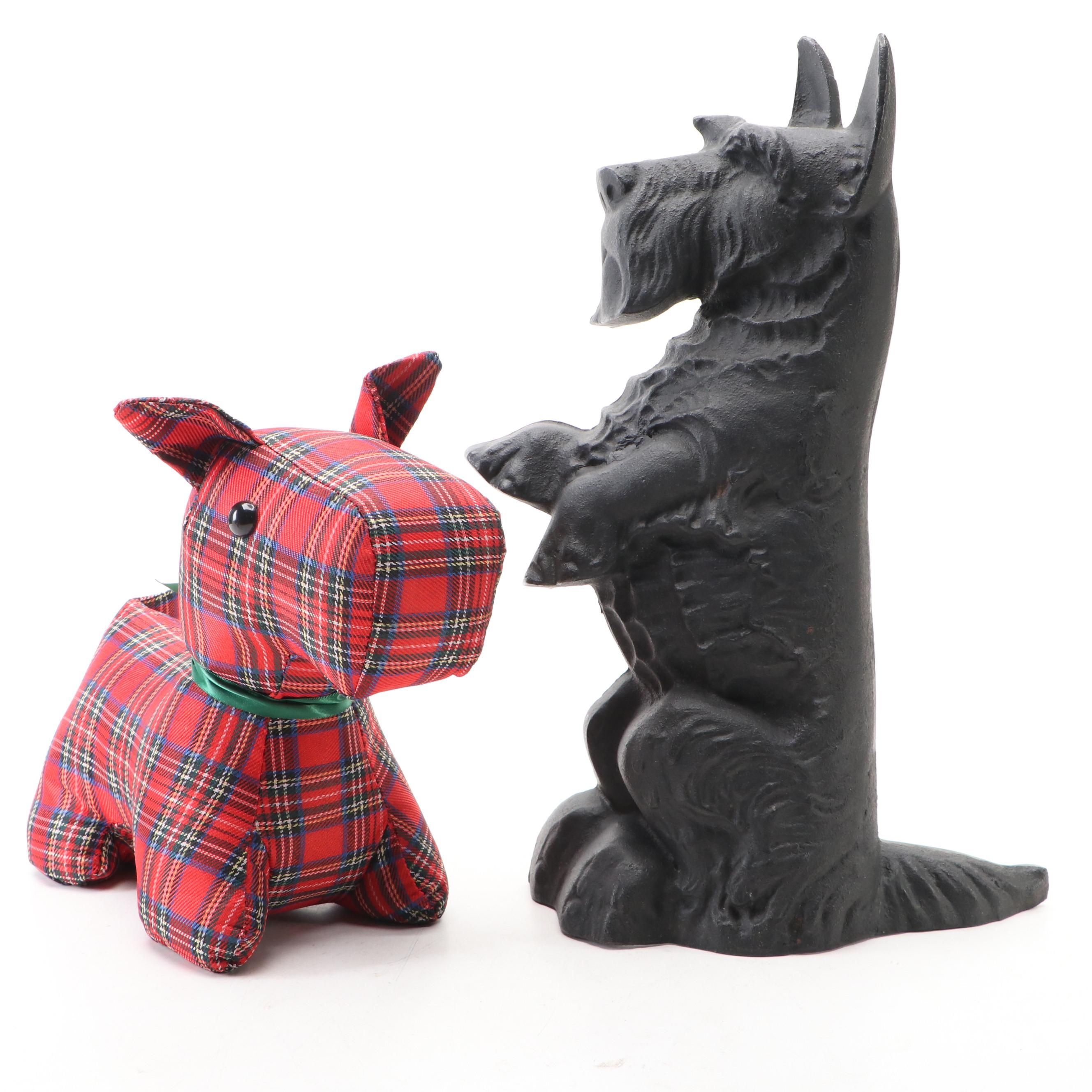 Cast Iron Scottish Terrier and Weighted Fabric Dog Doorstops