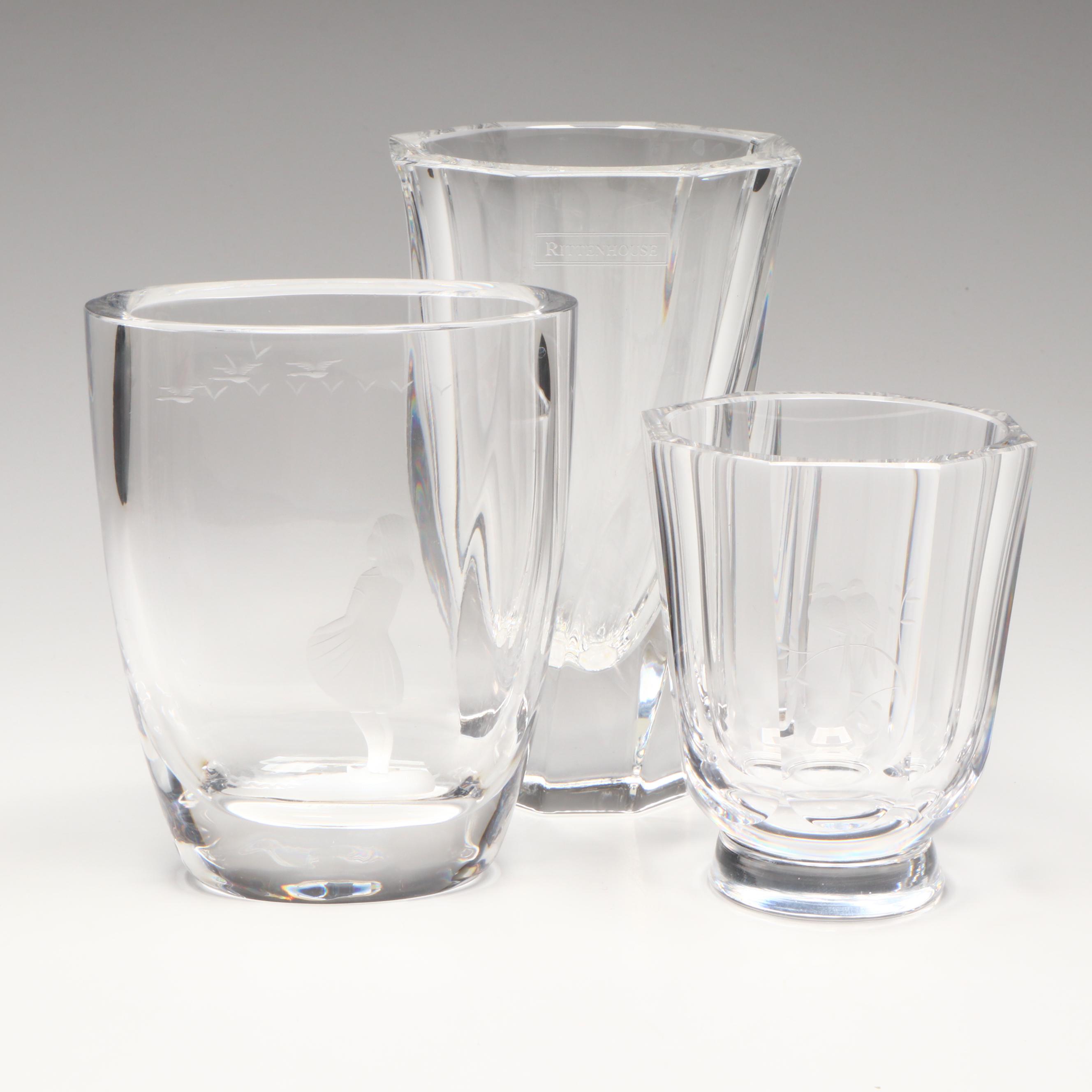 Orrefors Handmade Crystal Vases with Bohemian Style Stained Glass Gilt Vase