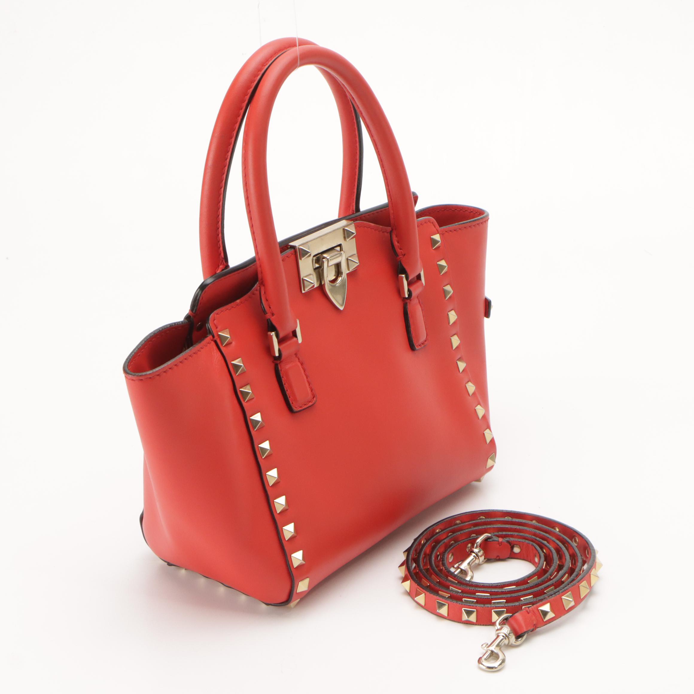 Valentino Garavani Rockstud Two-Way Tote in Red Calfskin Leather