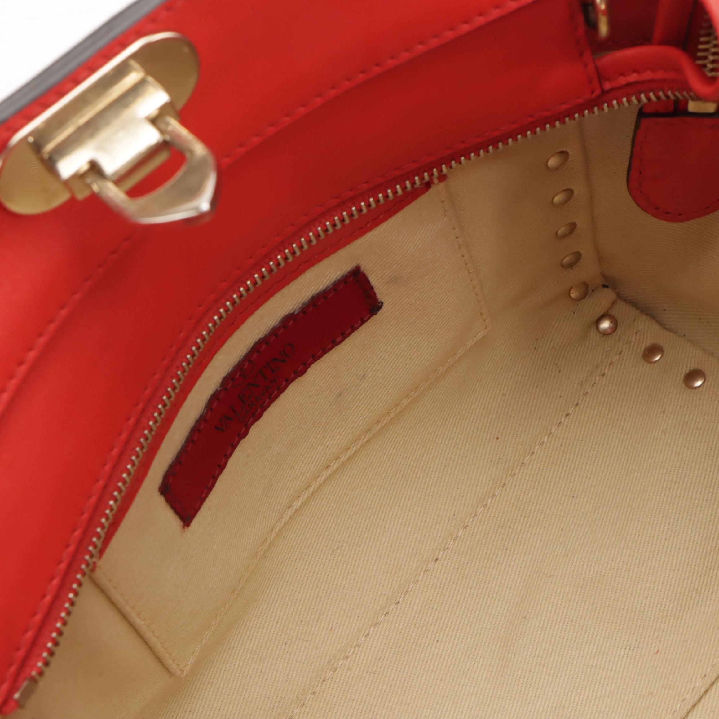Valentino Garavani Rockstud Two-Way Tote in Red Calfskin Leather