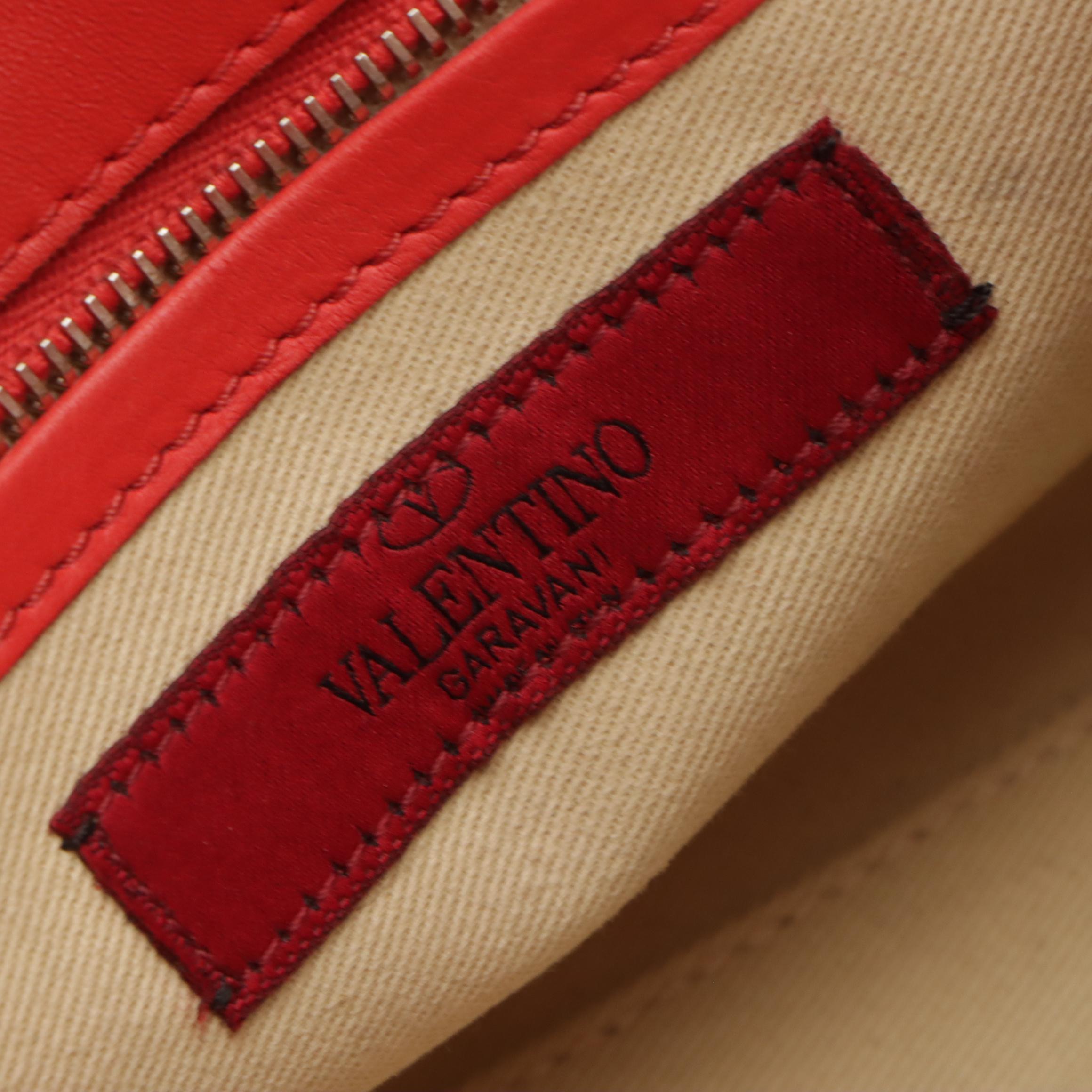 Valentino Garavani Rockstud Two-Way Tote in Red Calfskin Leather