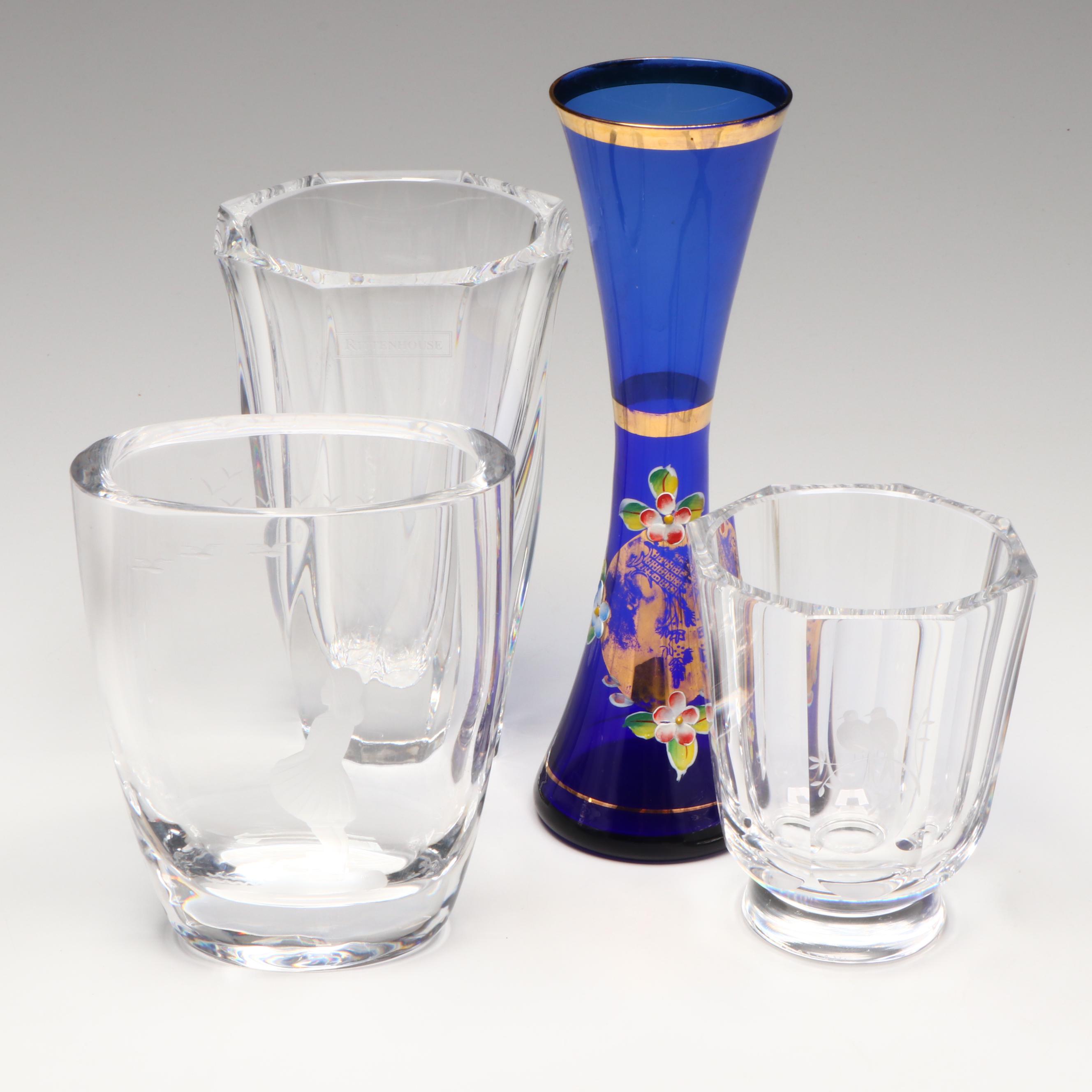 Orrefors Handmade Crystal Vases with Bohemian Style Stained Glass Gilt Vase