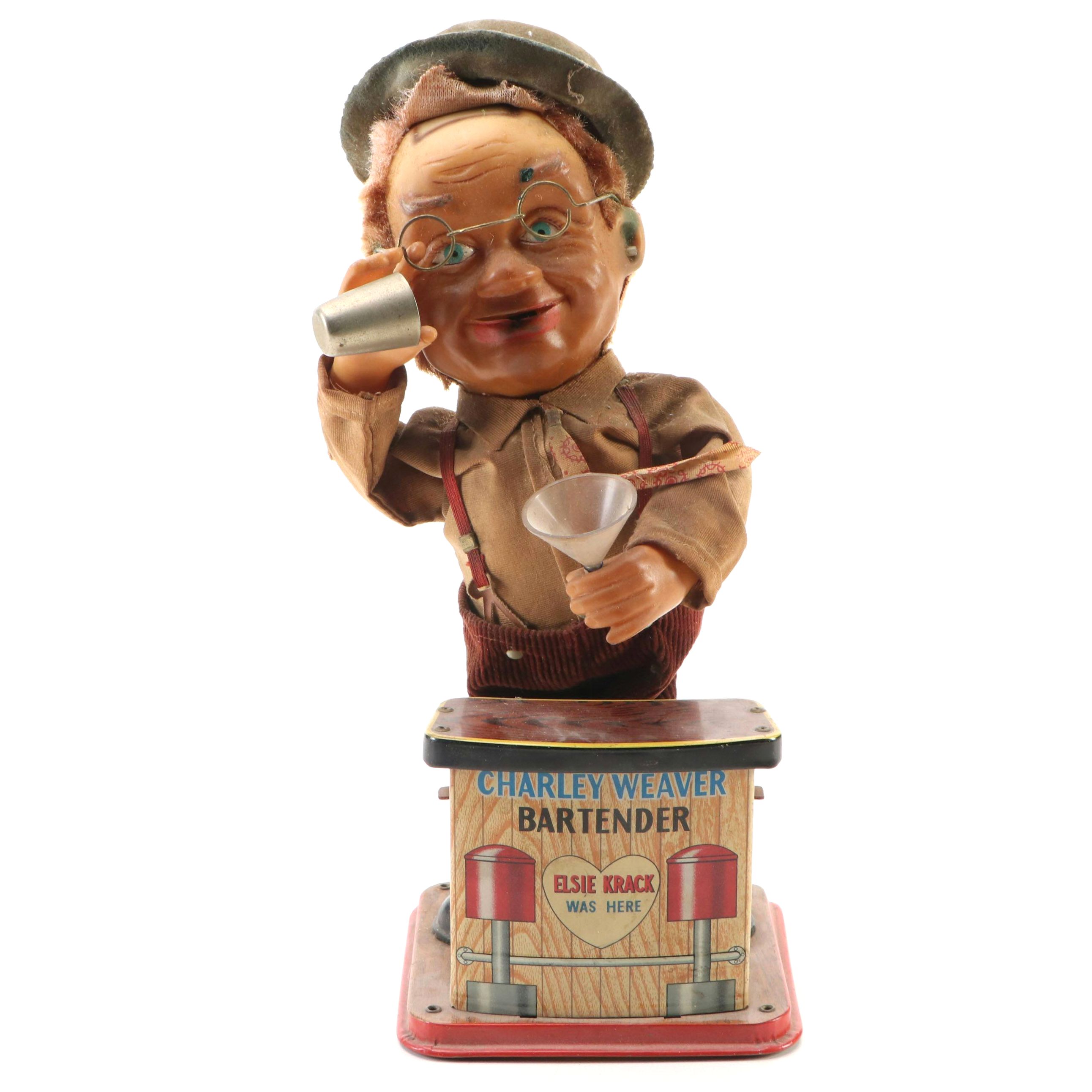 Rosko "Charley Weaver Bartender" Battery Operated Figurine, Mid to Late 20th C.
