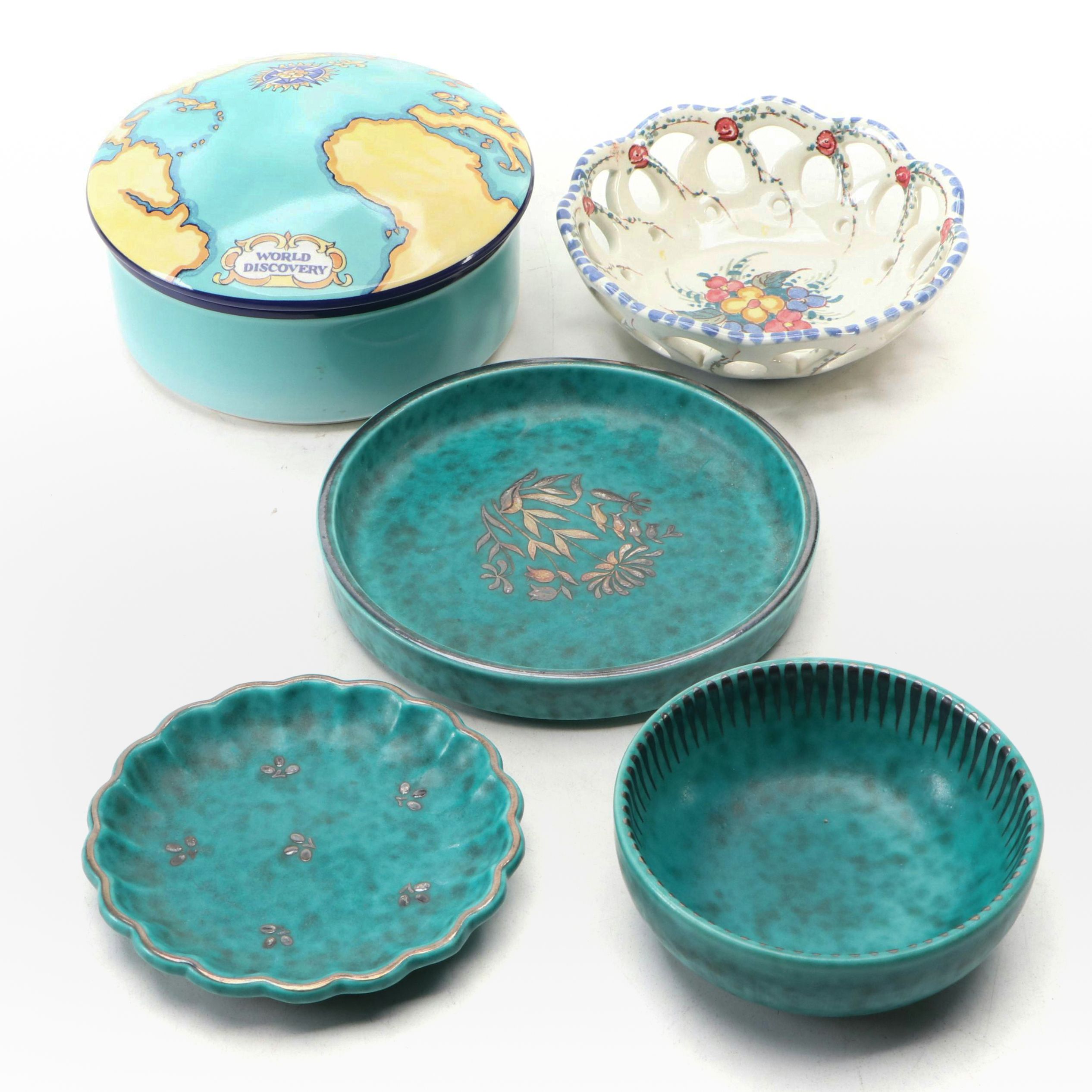 Tiffany & Co. Porcelain Box with Gustavsberg and Zenith Gouda Pottery Dishes