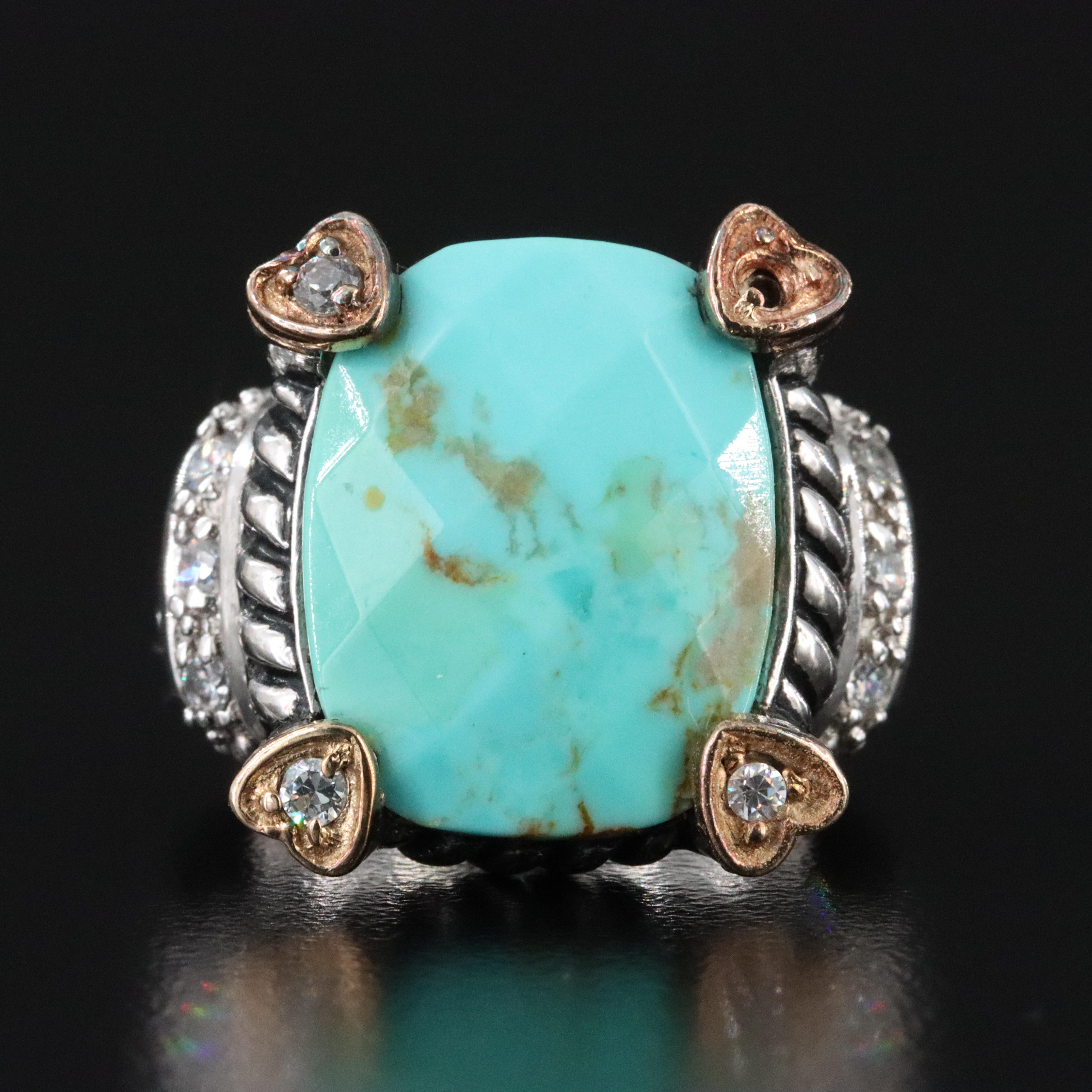 Sterling Faux Turquoise and CZ Ring with 14K Accents