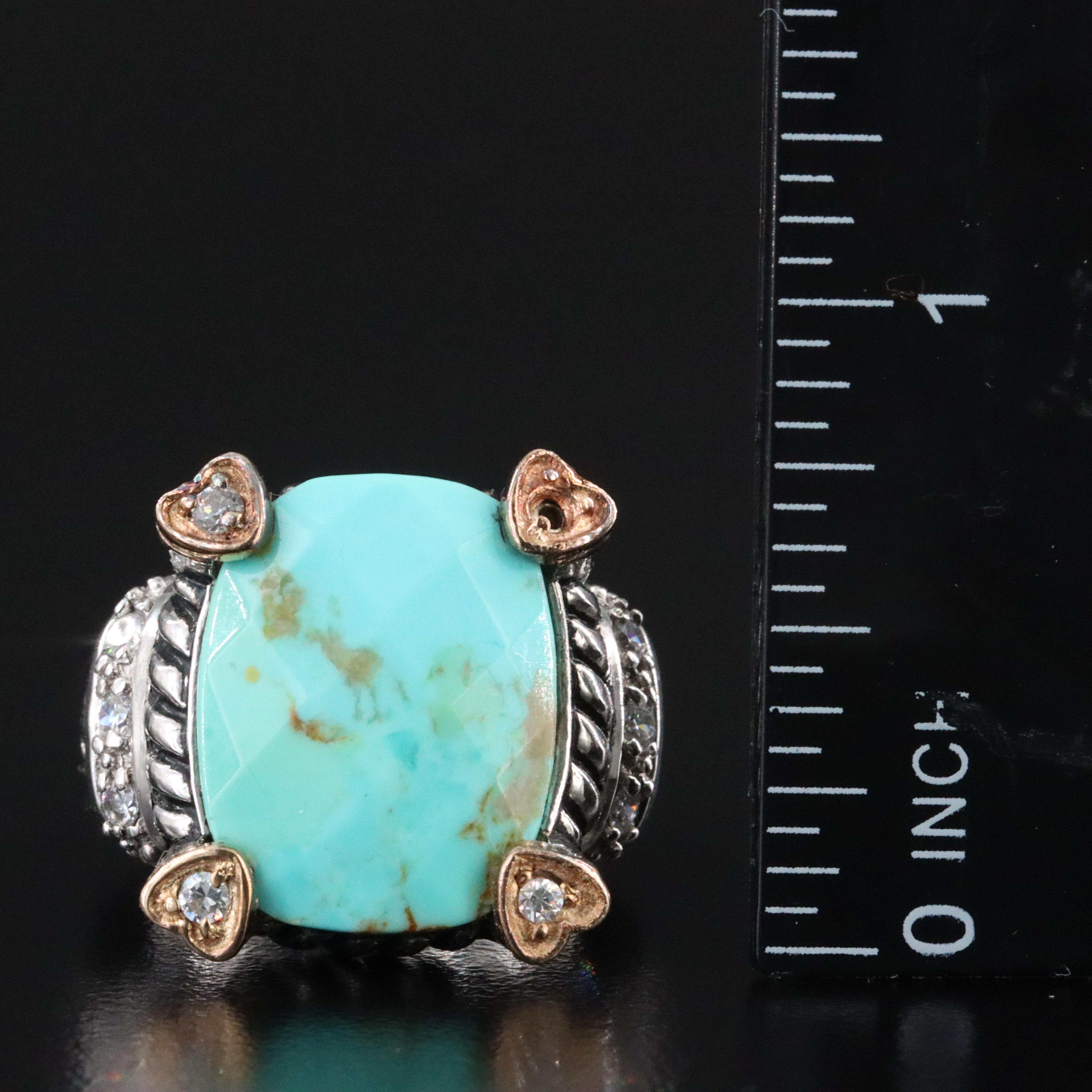 Sterling Faux Turquoise and CZ Ring with 14K Accents