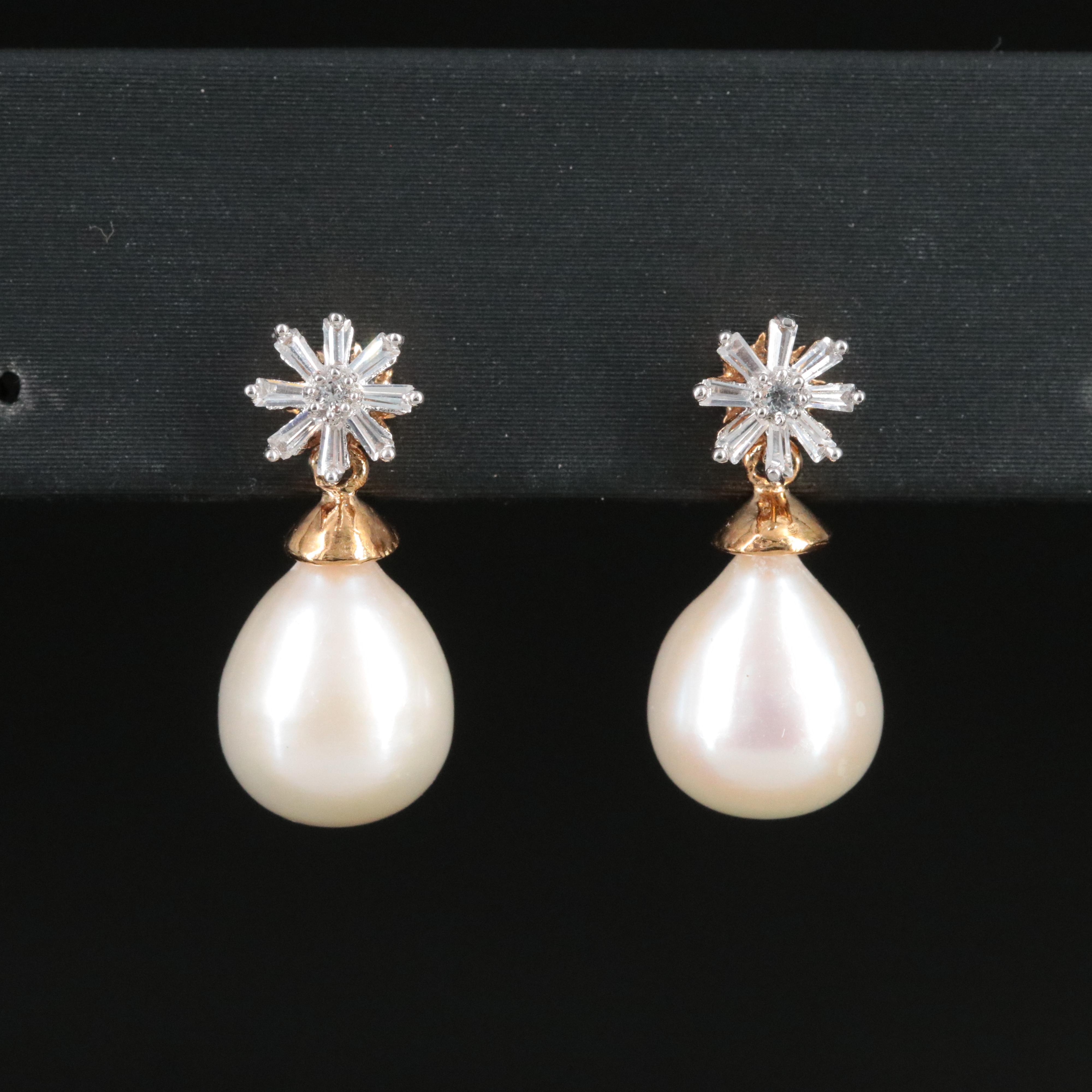 Sterling Pearl and White Sapphire Drop Earrings