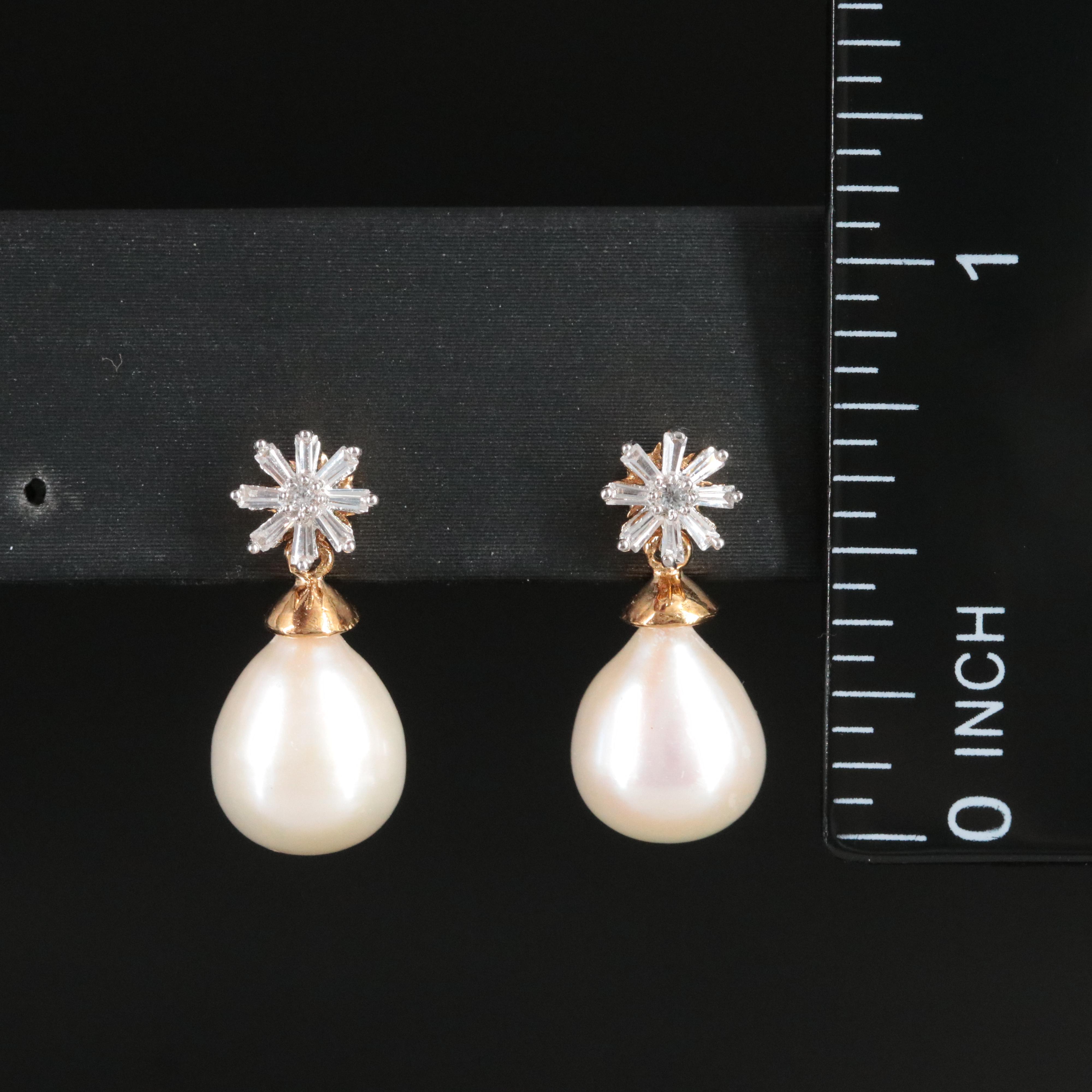 Sterling Pearl and White Sapphire Drop Earrings