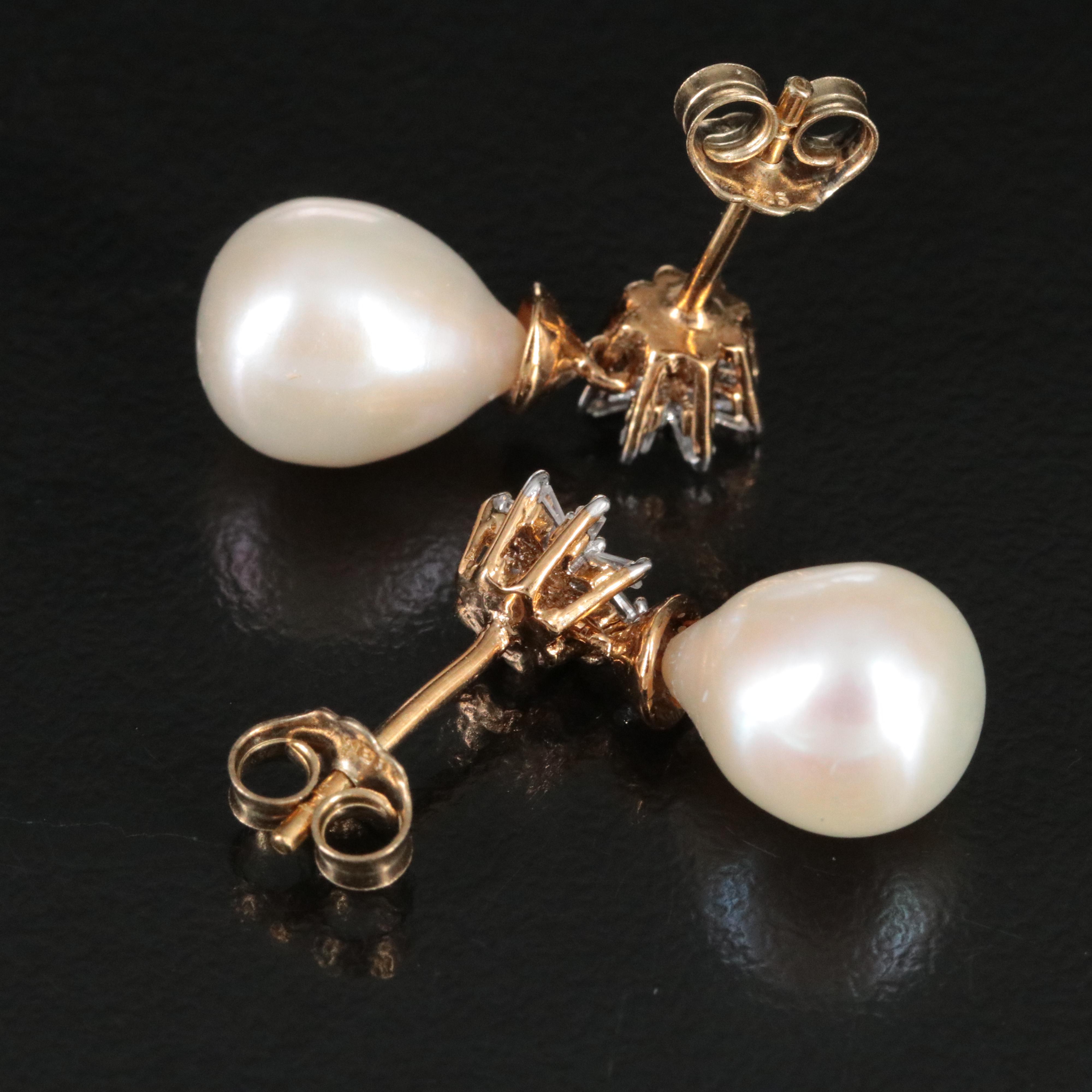 Sterling Pearl and White Sapphire Drop Earrings