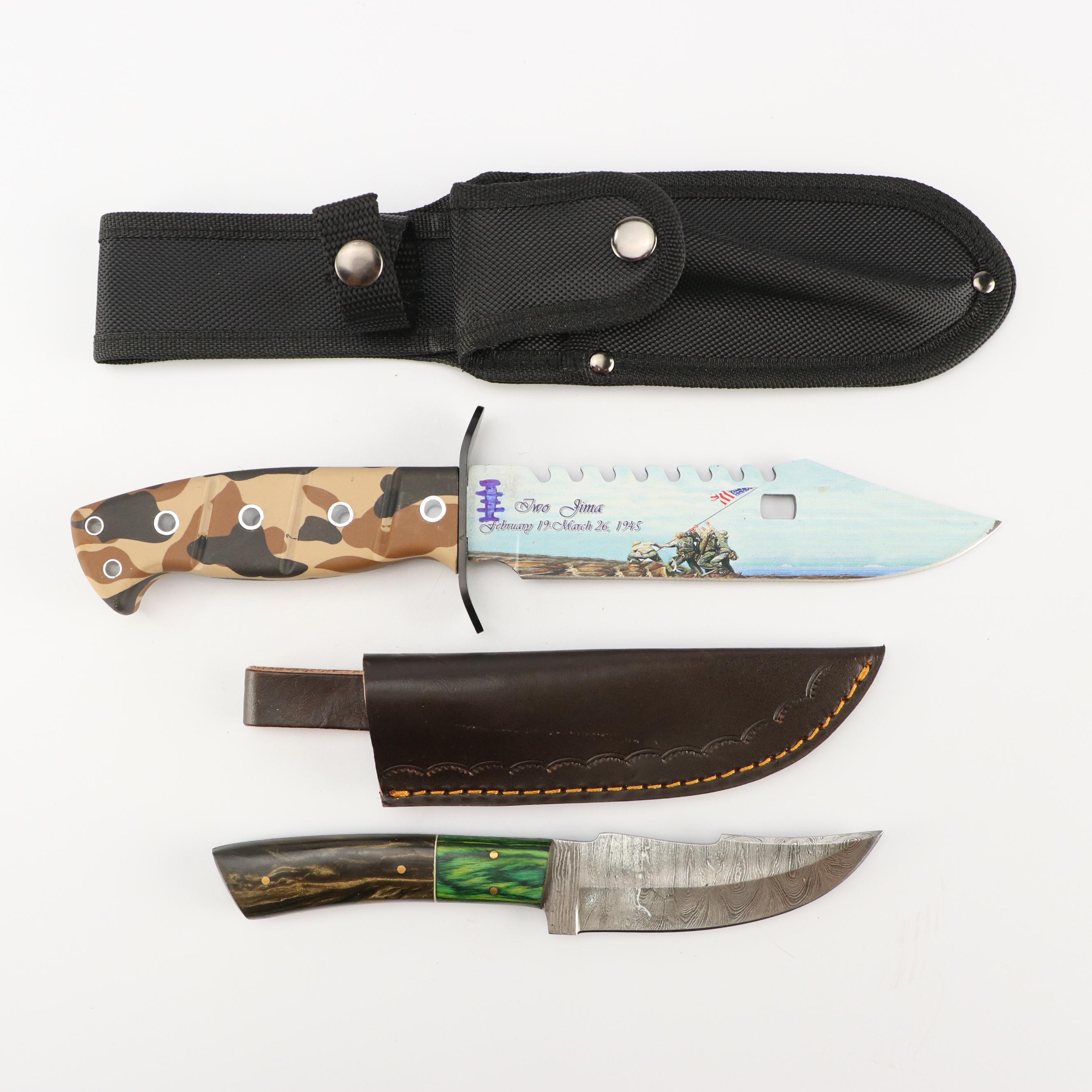 Damascus Steel Hunting Knife with Other Fixed Blade Knife