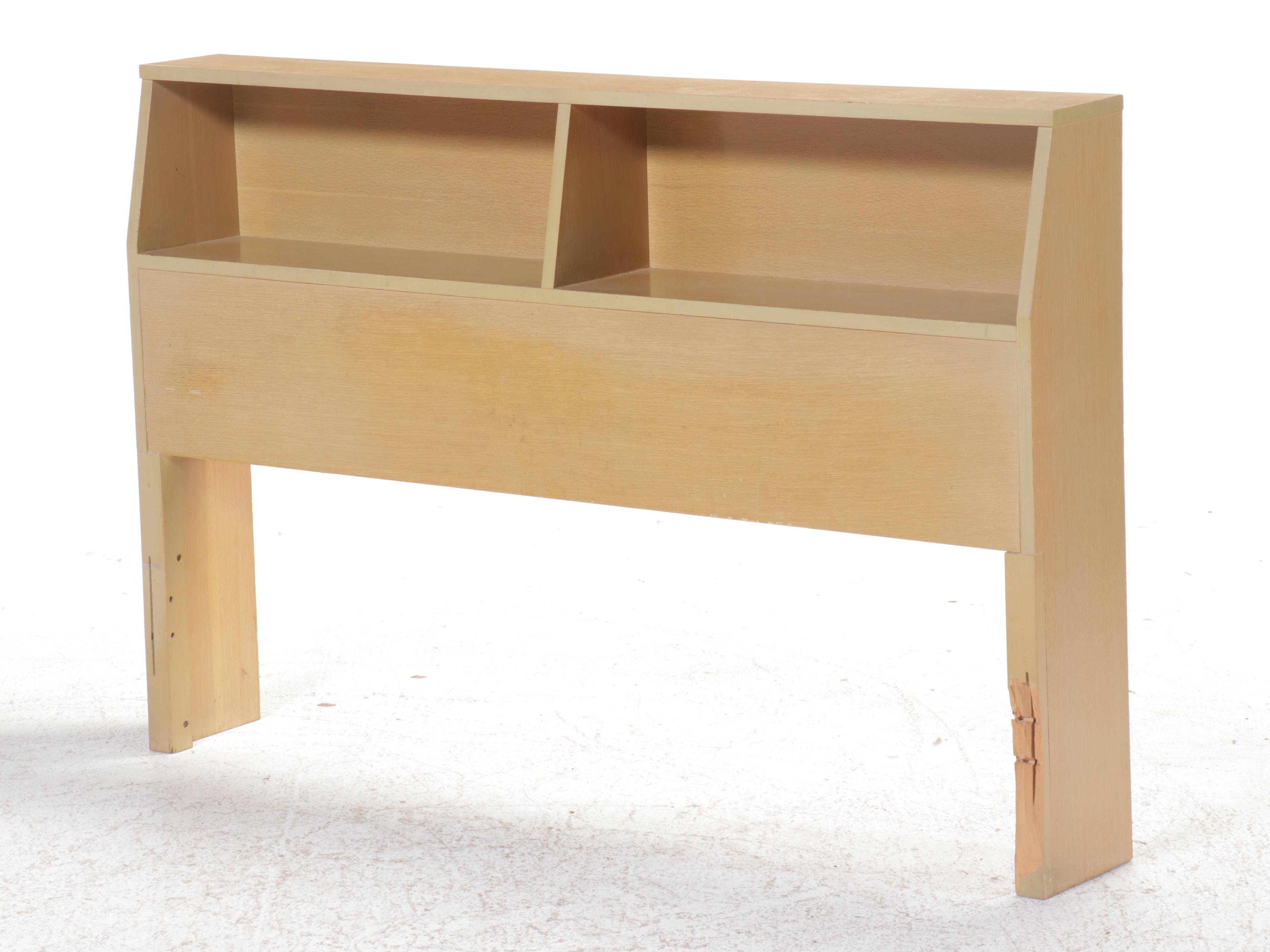 Mid Century Modern Oak Full Size Headboard and Two Nightstands