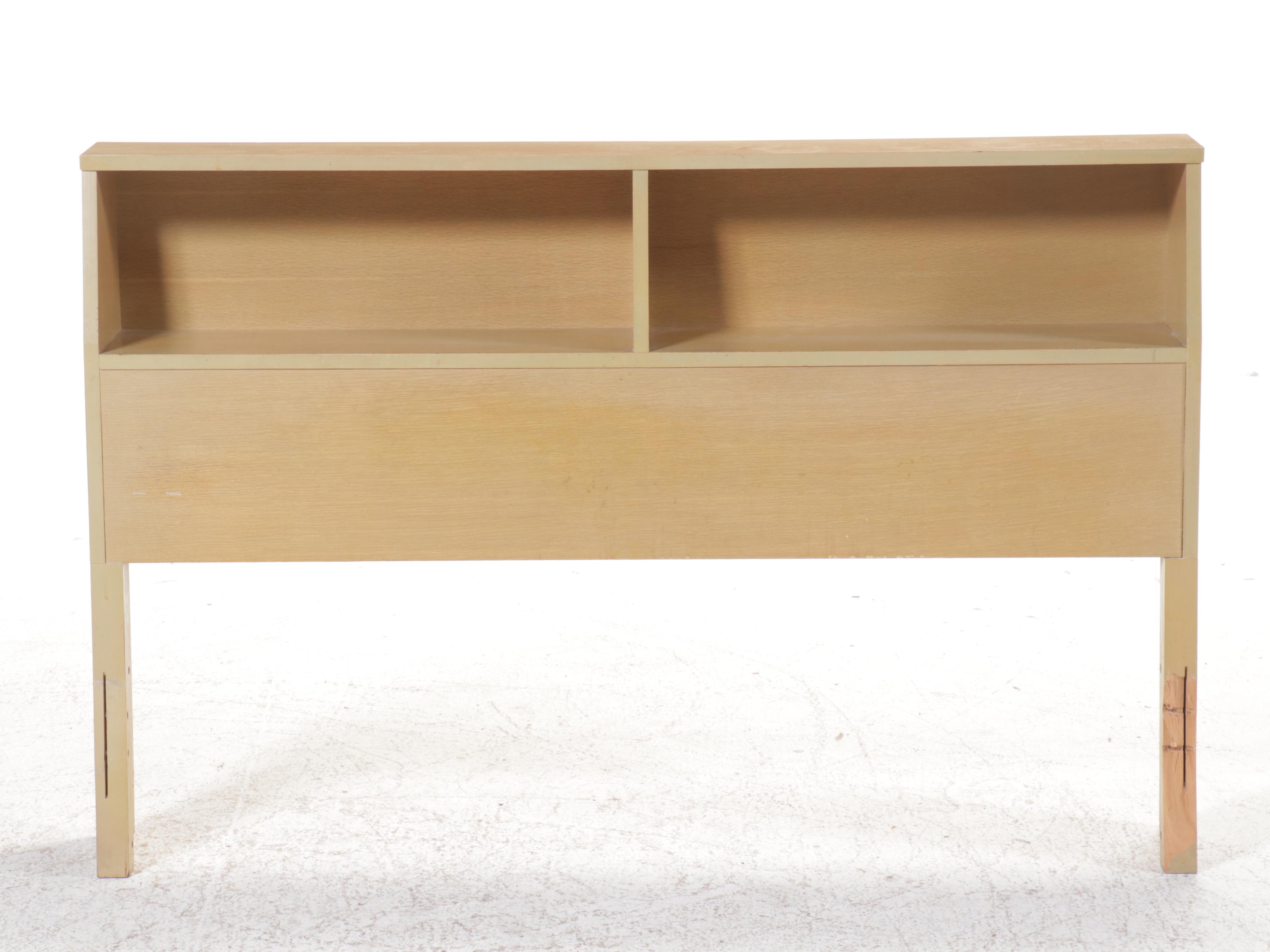 Mid Century Modern Oak Full Size Headboard and Two Nightstands