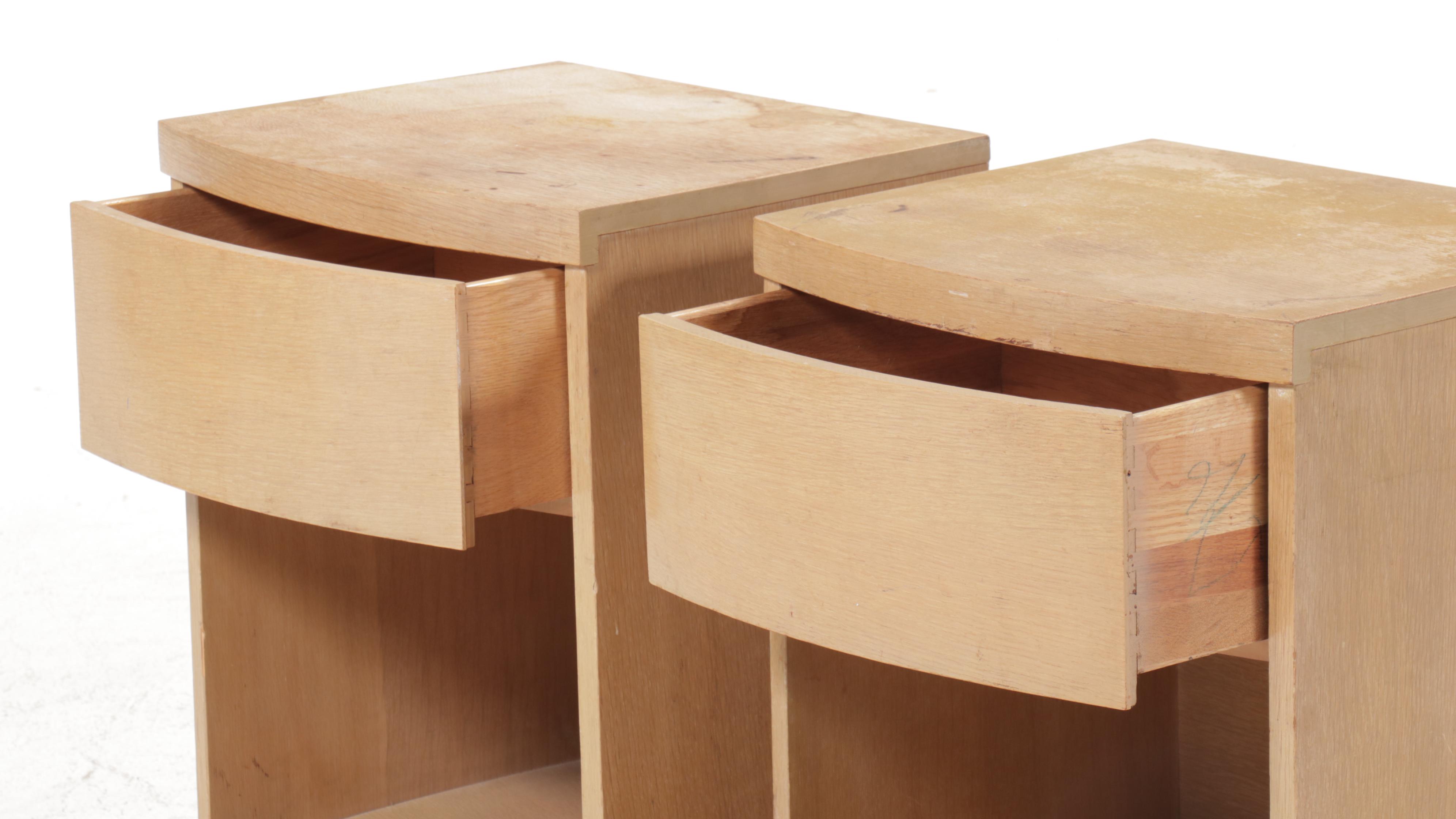 Mid Century Modern Oak Full Size Headboard and Two Nightstands