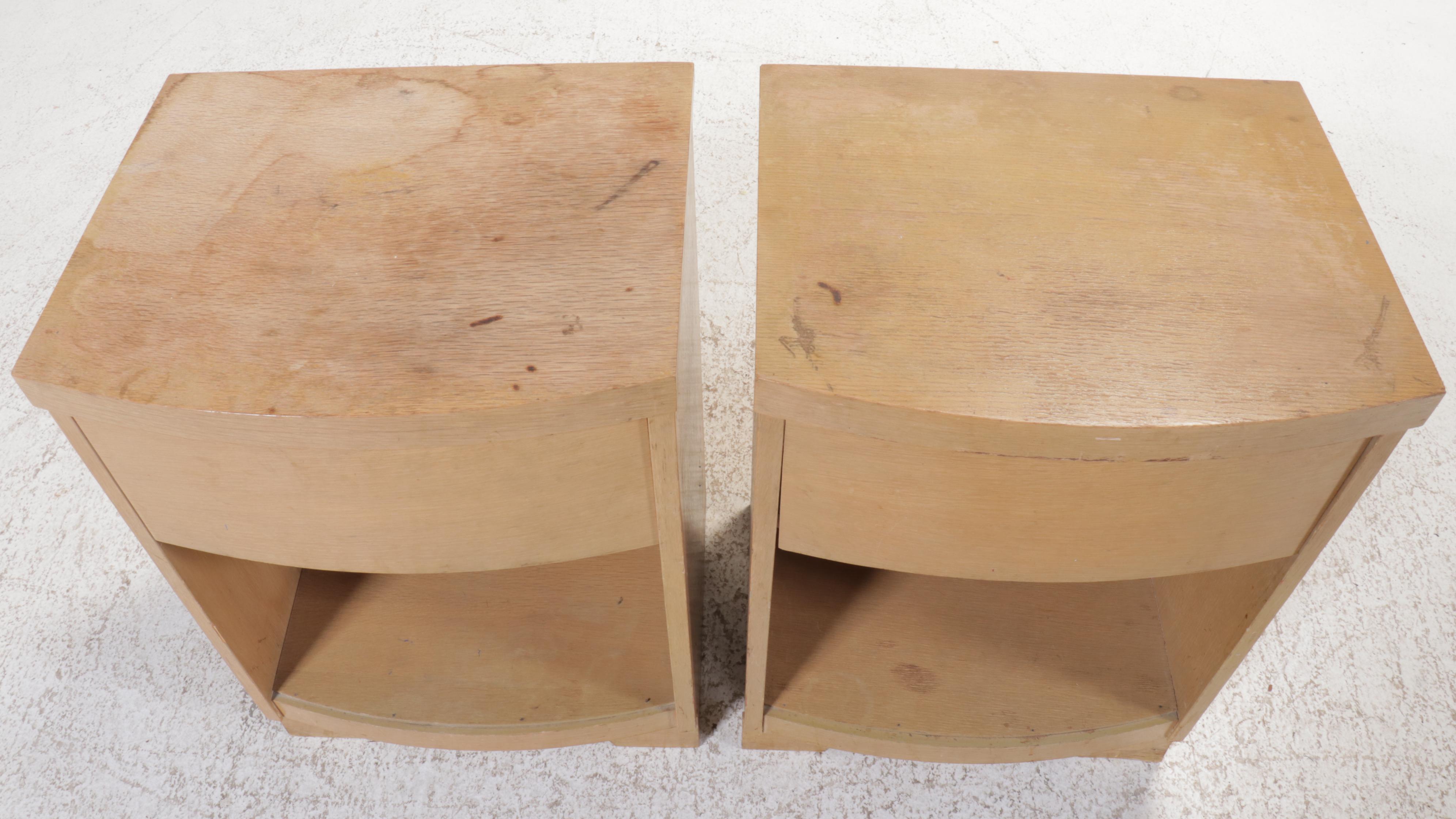 Mid Century Modern Oak Full Size Headboard and Two Nightstands