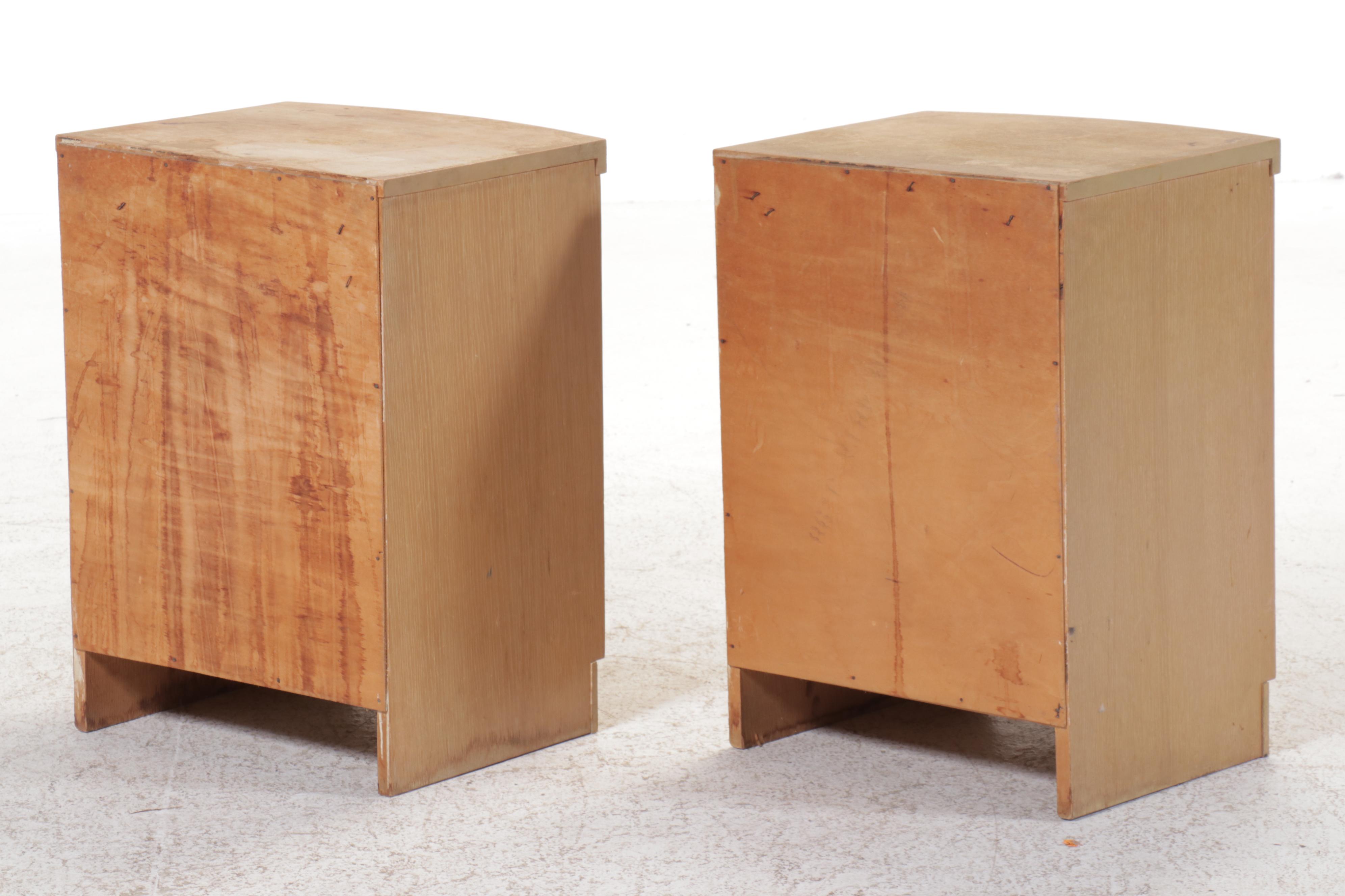 Mid Century Modern Oak Full Size Headboard and Two Nightstands