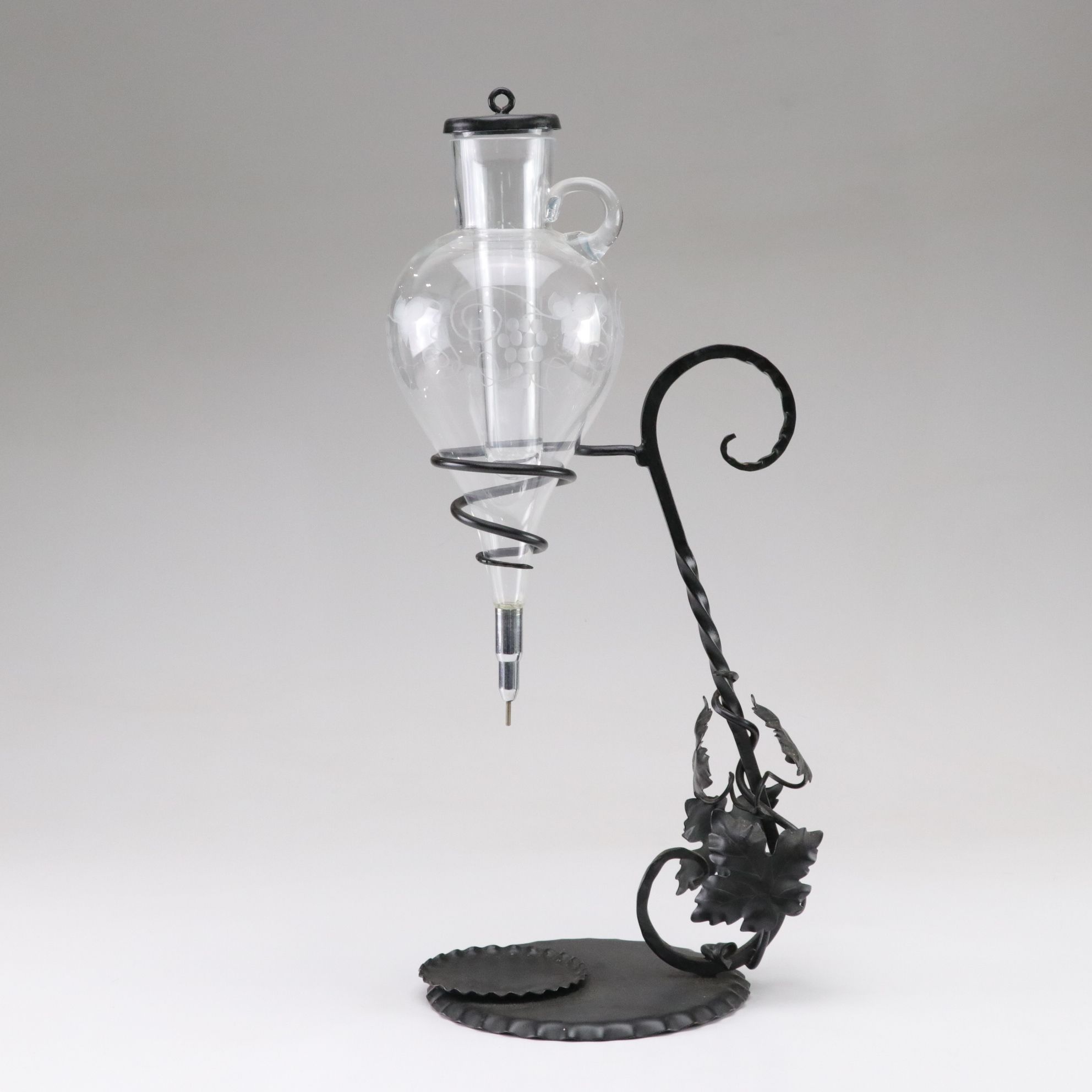 Etched Glass Wine Aerator with Ice Liner and Wrought Iron Stand