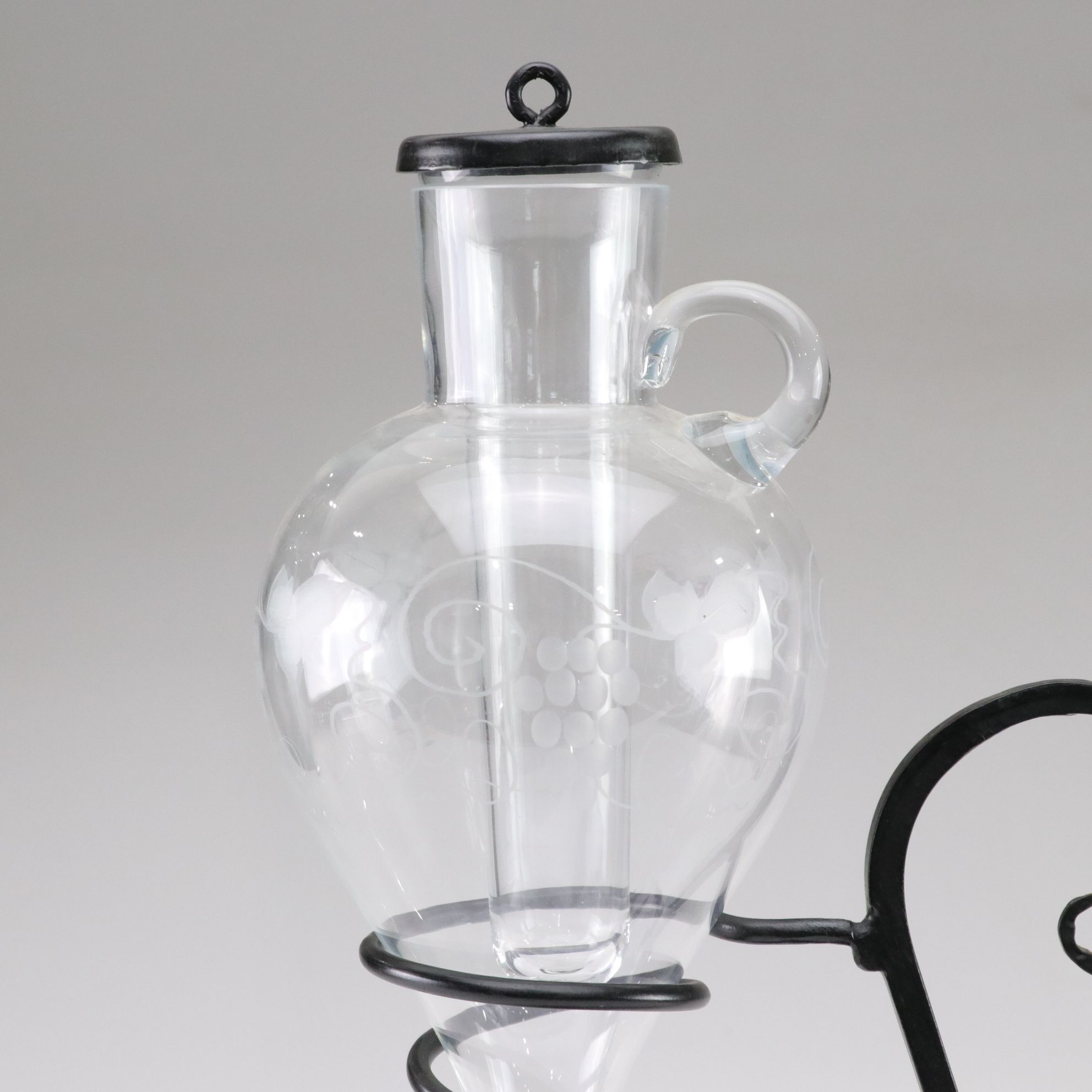 Etched Glass Wine Aerator with Ice Liner and Wrought Iron Stand