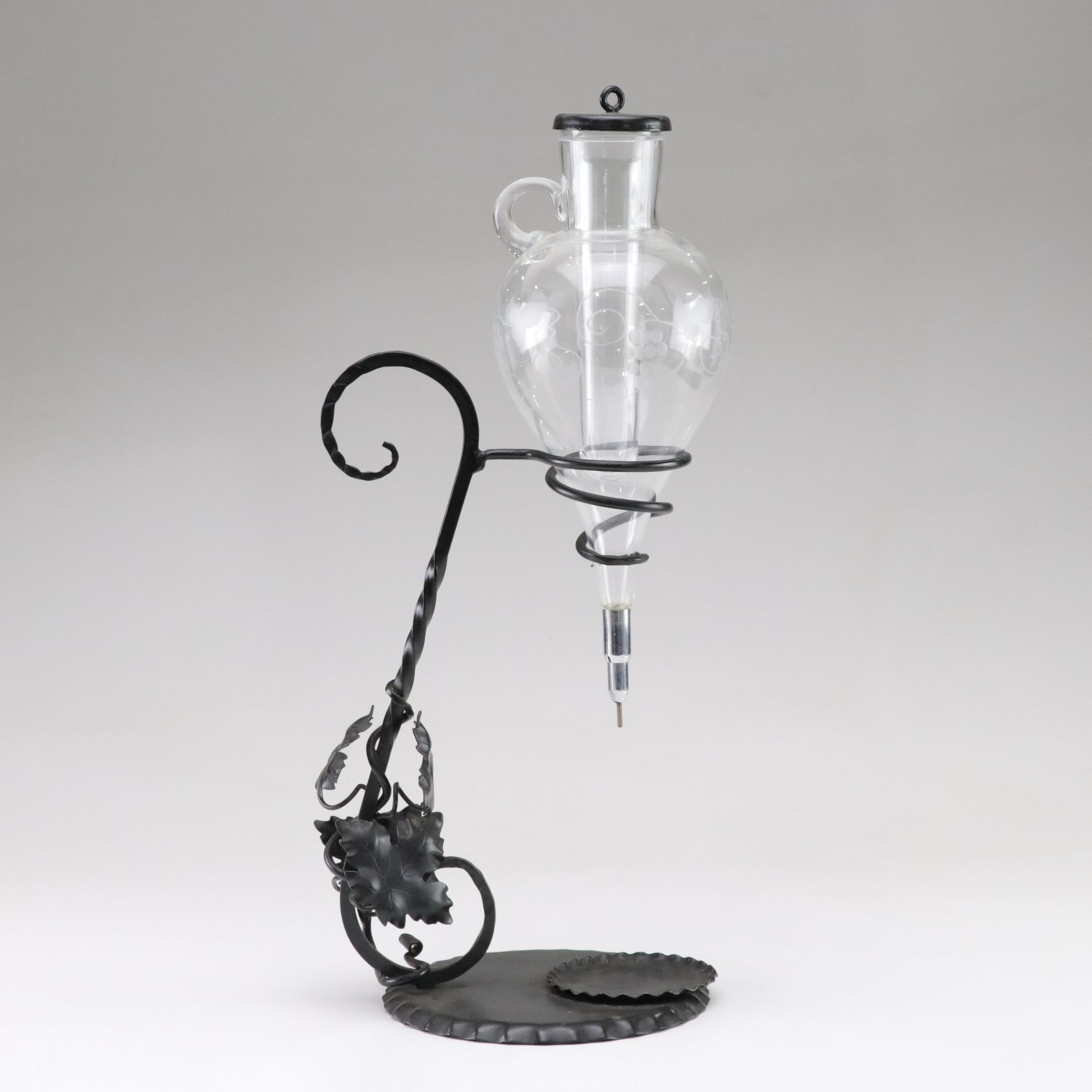 Etched Glass Wine Aerator with Ice Liner and Wrought Iron Stand