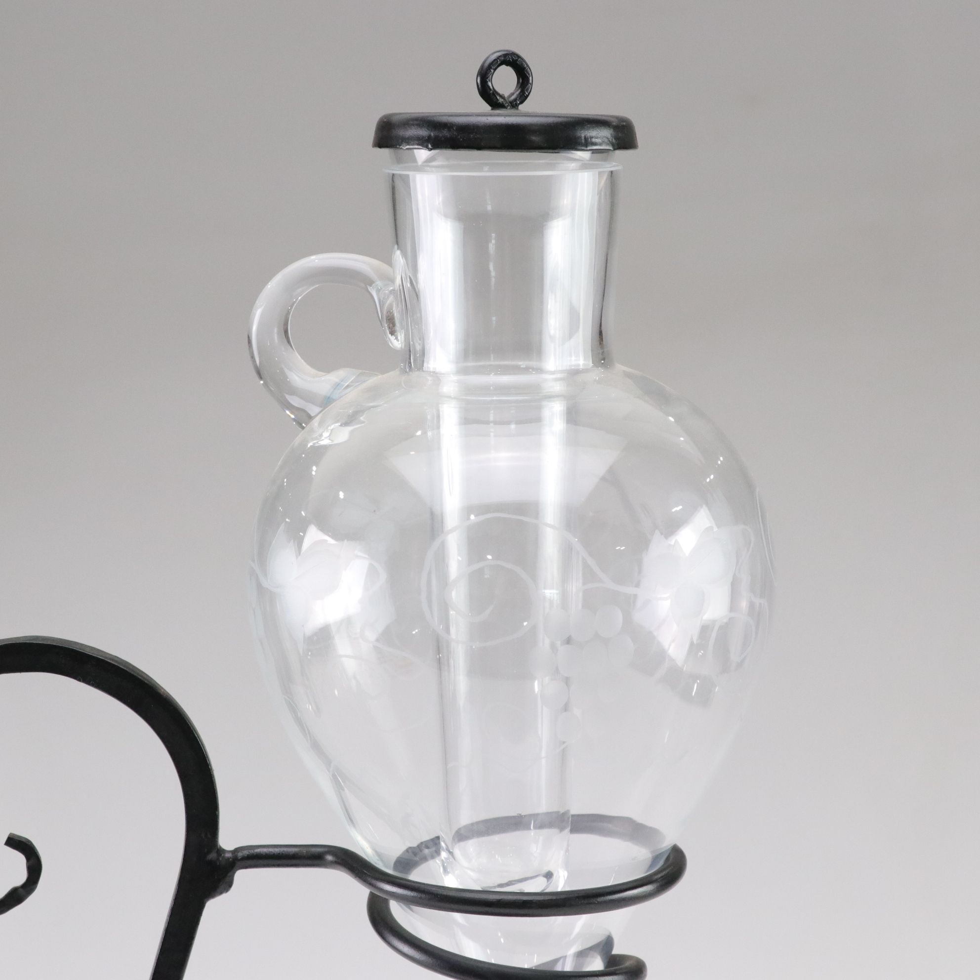 Etched Glass Wine Aerator with Ice Liner and Wrought Iron Stand