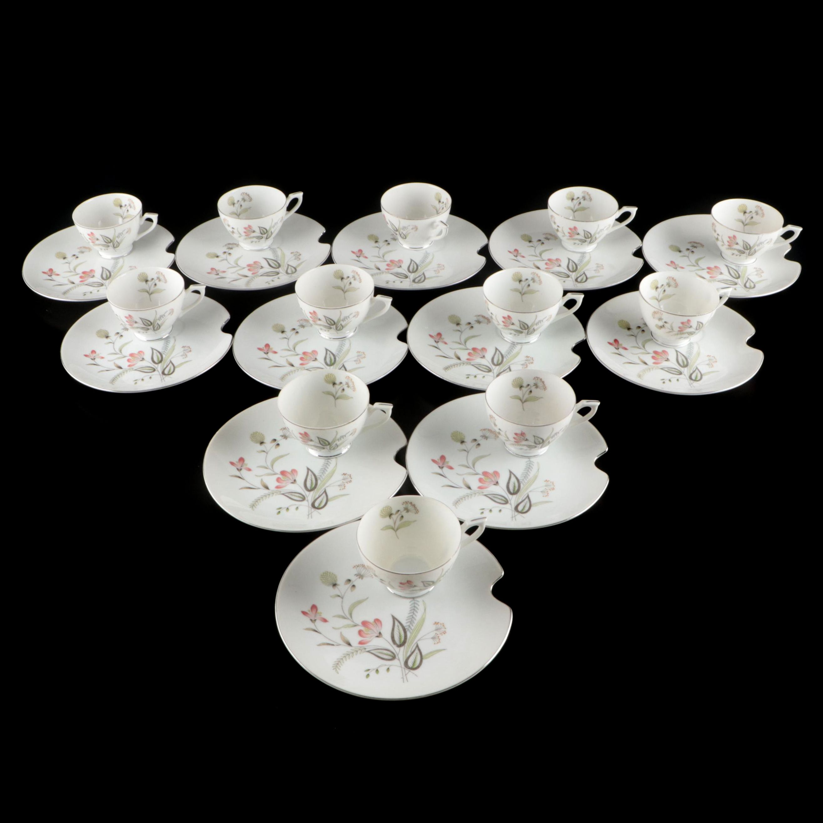 Lefton Mid Century Modern Style Hand-Painted Ceramic Snack Sets, Mid-20th C.