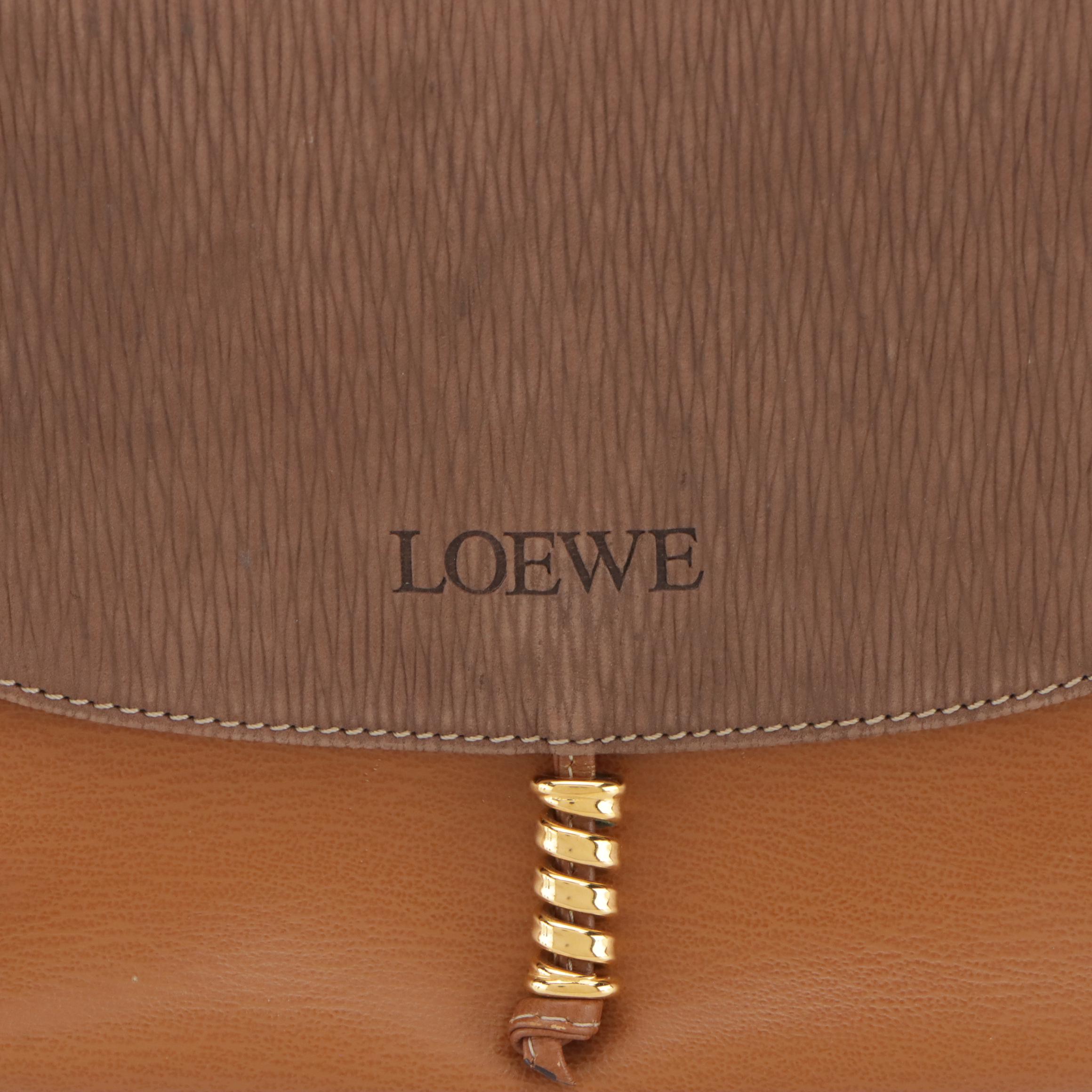 Loewe Metal Top Handle Bag in Brown Textured and Grained Leather