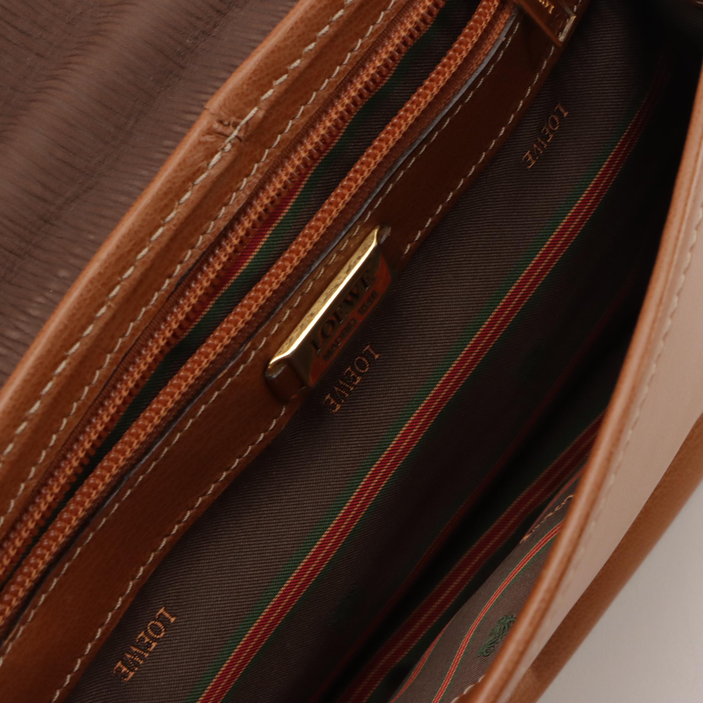 Loewe Metal Top Handle Bag in Brown Textured and Grained Leather