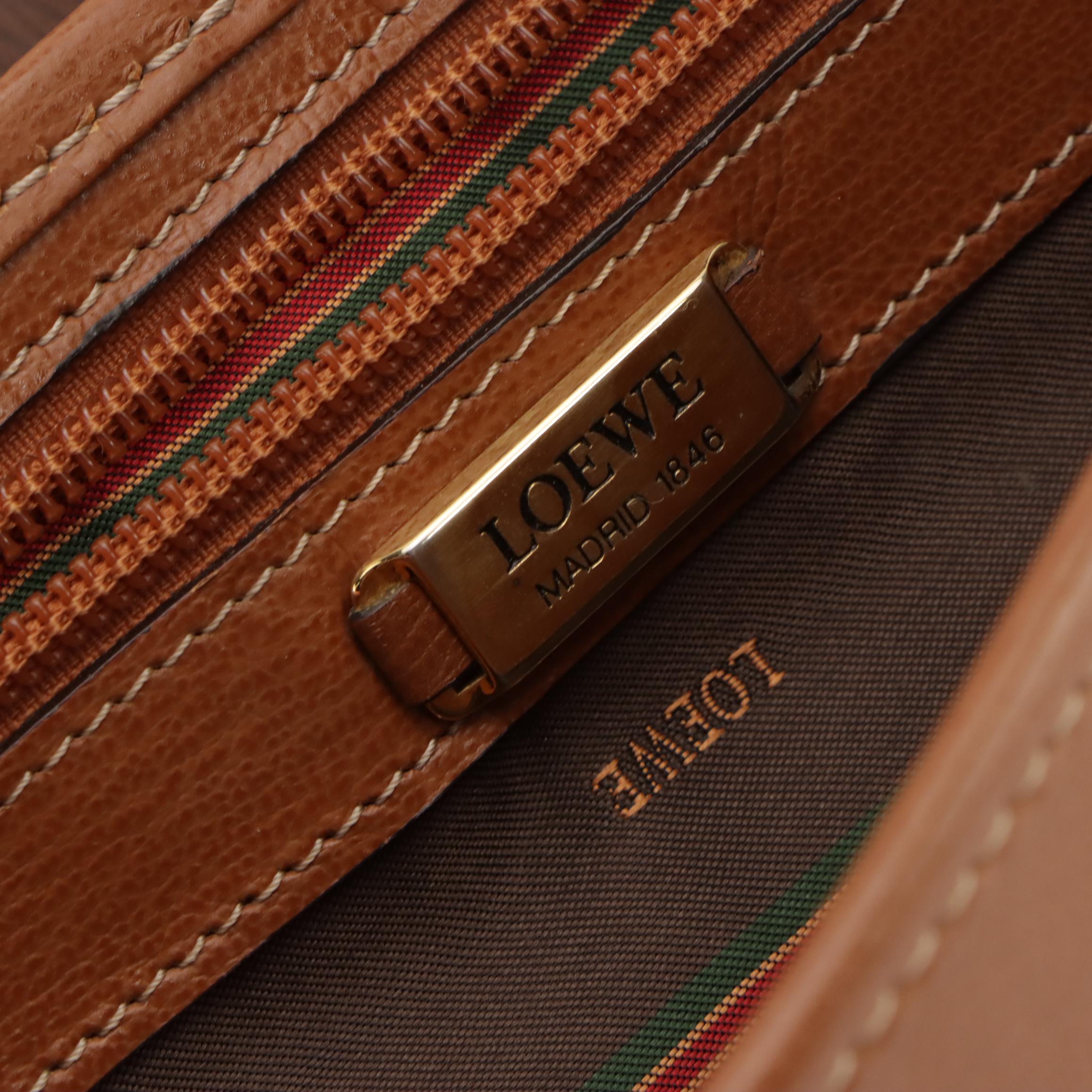 Loewe Metal Top Handle Bag in Brown Textured and Grained Leather