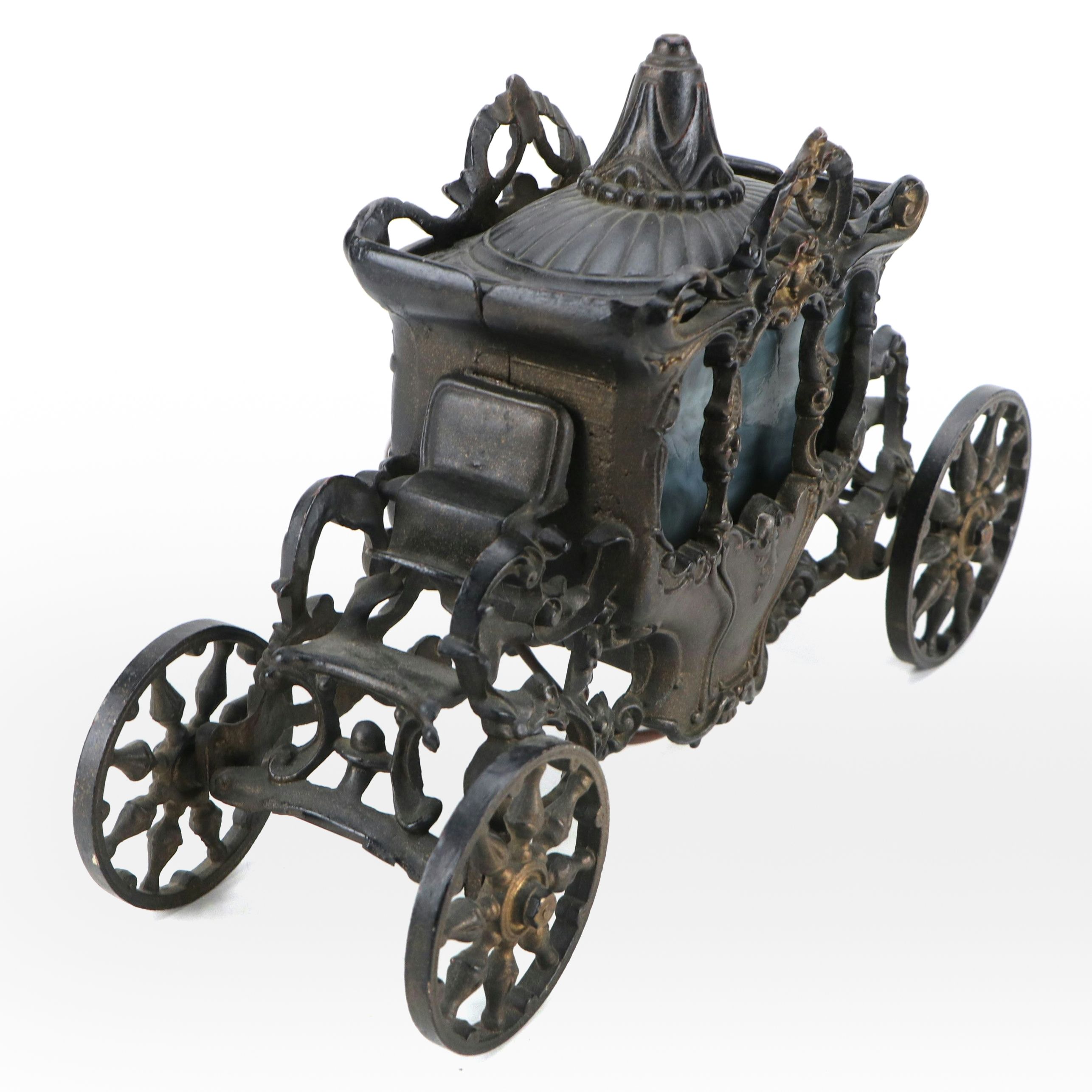 Coronation Coach Cast Iron and Slag Glass Accent Lamp, Early 20th Century