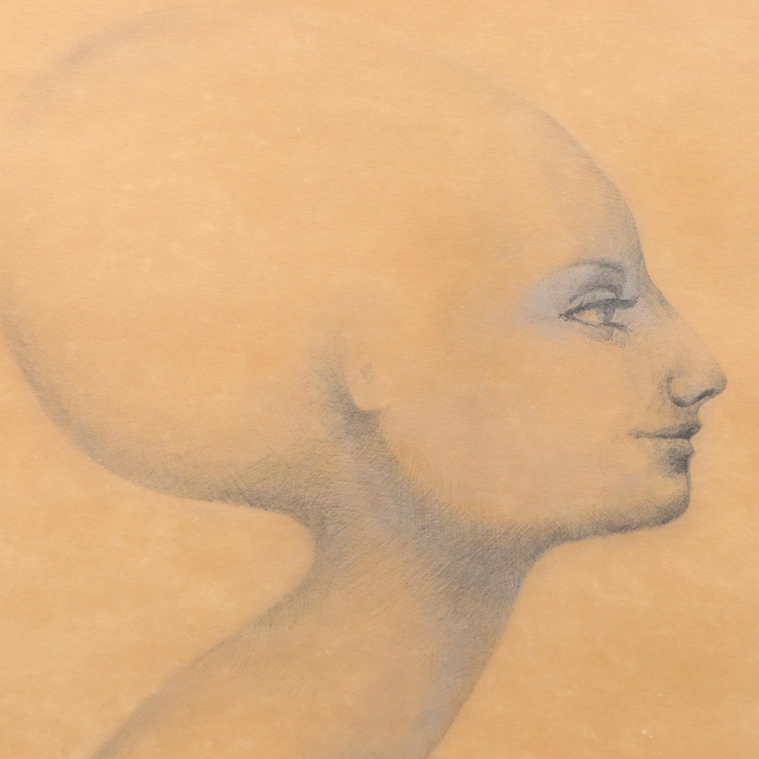 Surrealist Side Profile Portrait Graphite Drawing, 1971