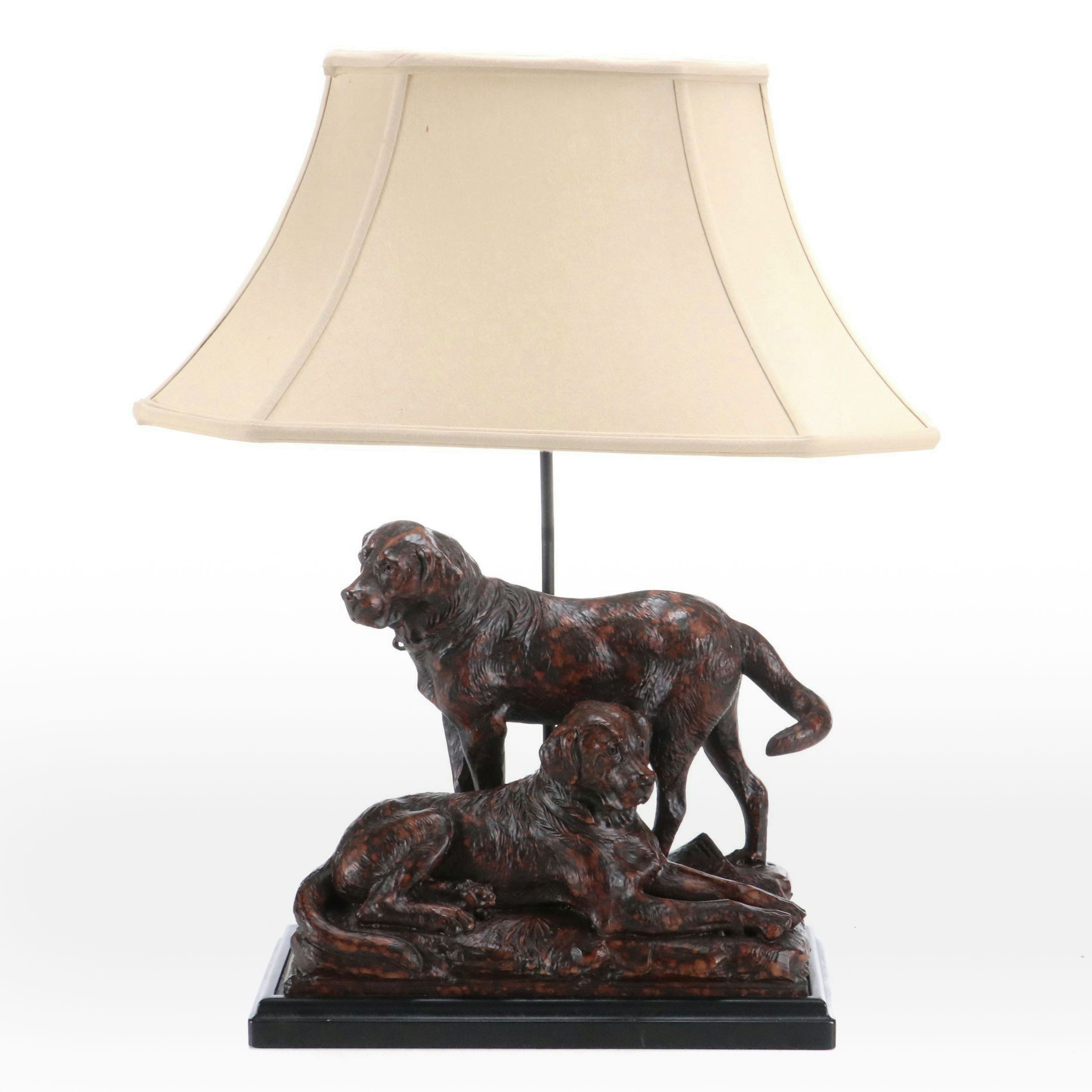 Two Labs Resin Table Lamp with Silk Shade, 2002