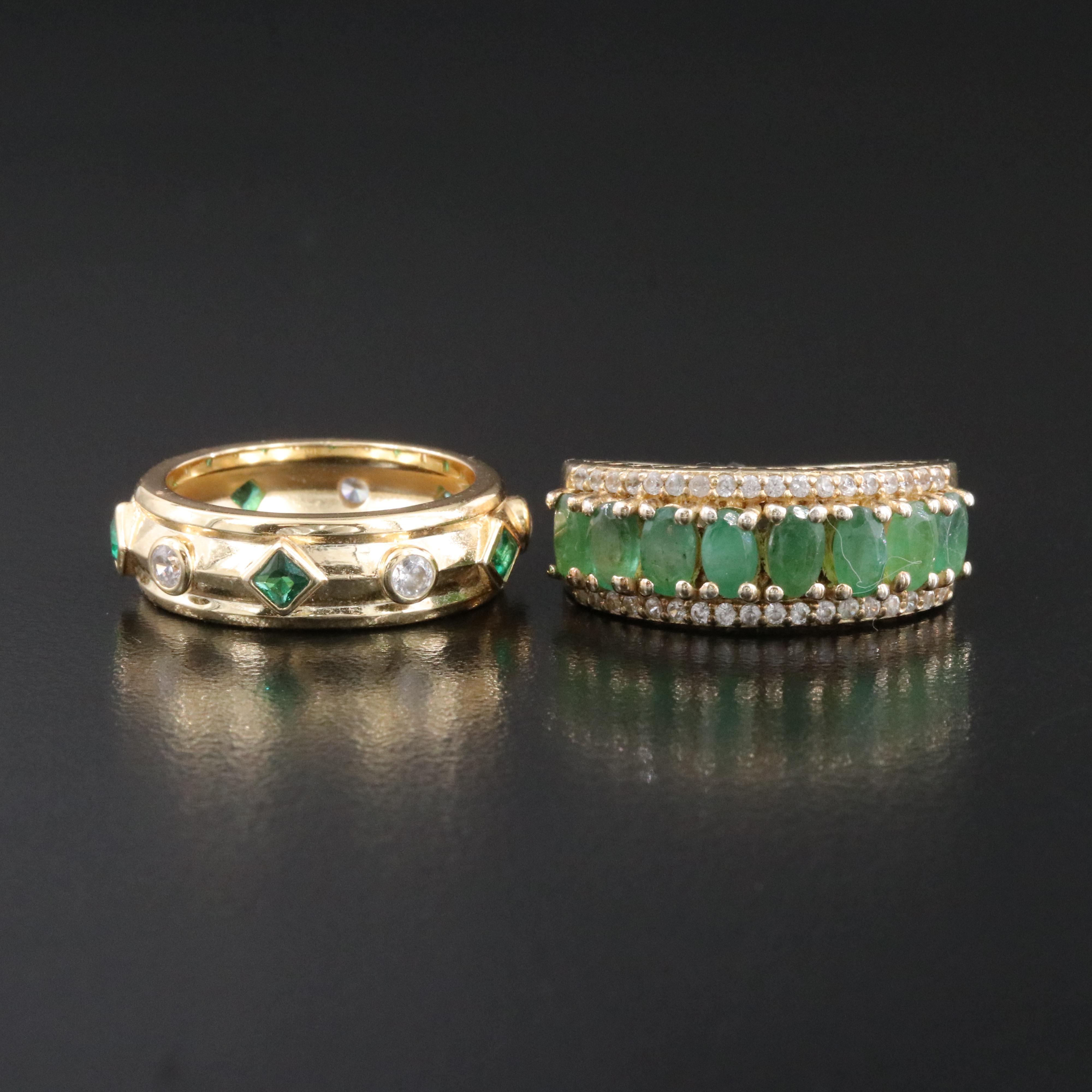 Sterling Rings Featuring Emerald, Faux Emerald and White Zircon