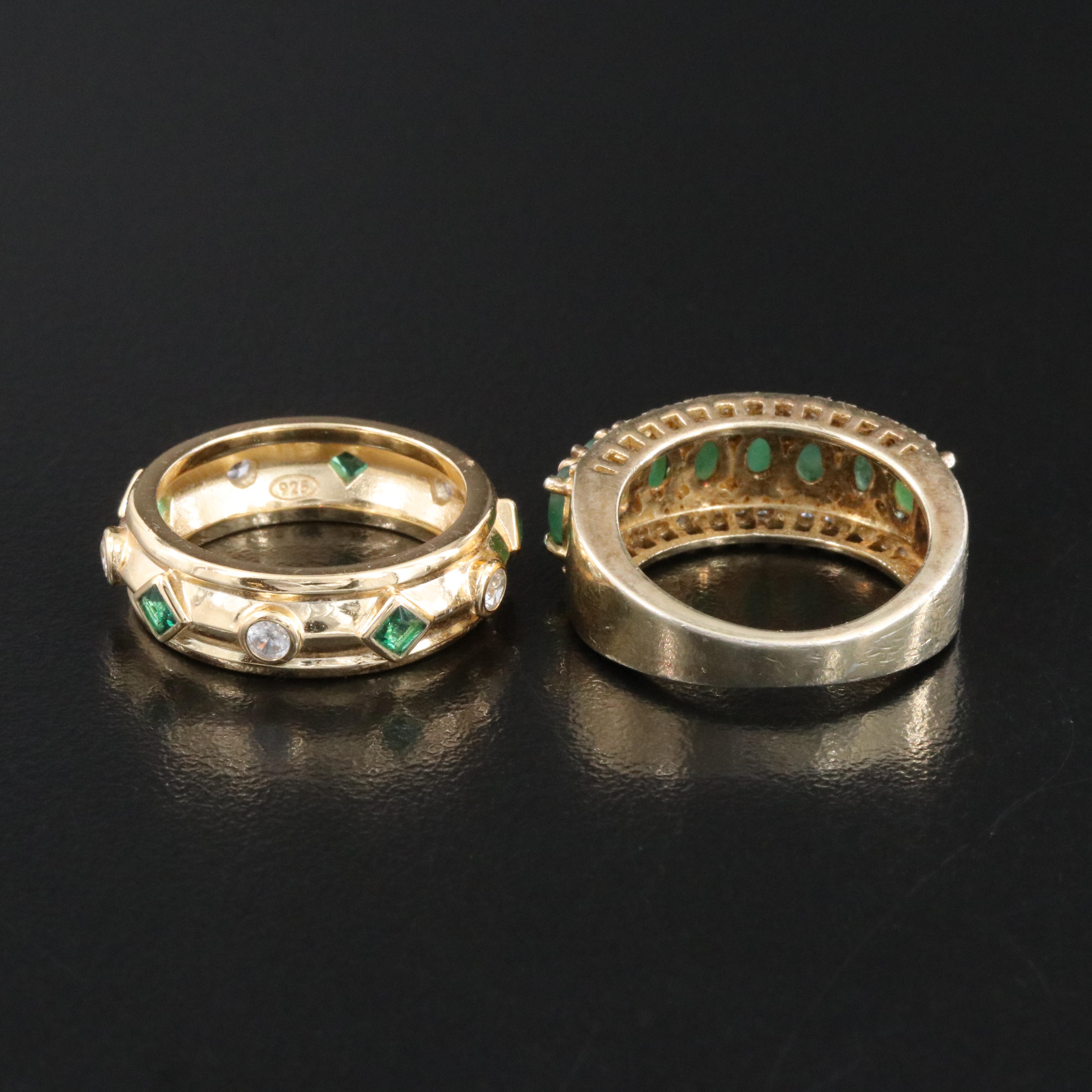Sterling Rings Featuring Emerald, Faux Emerald and White Zircon