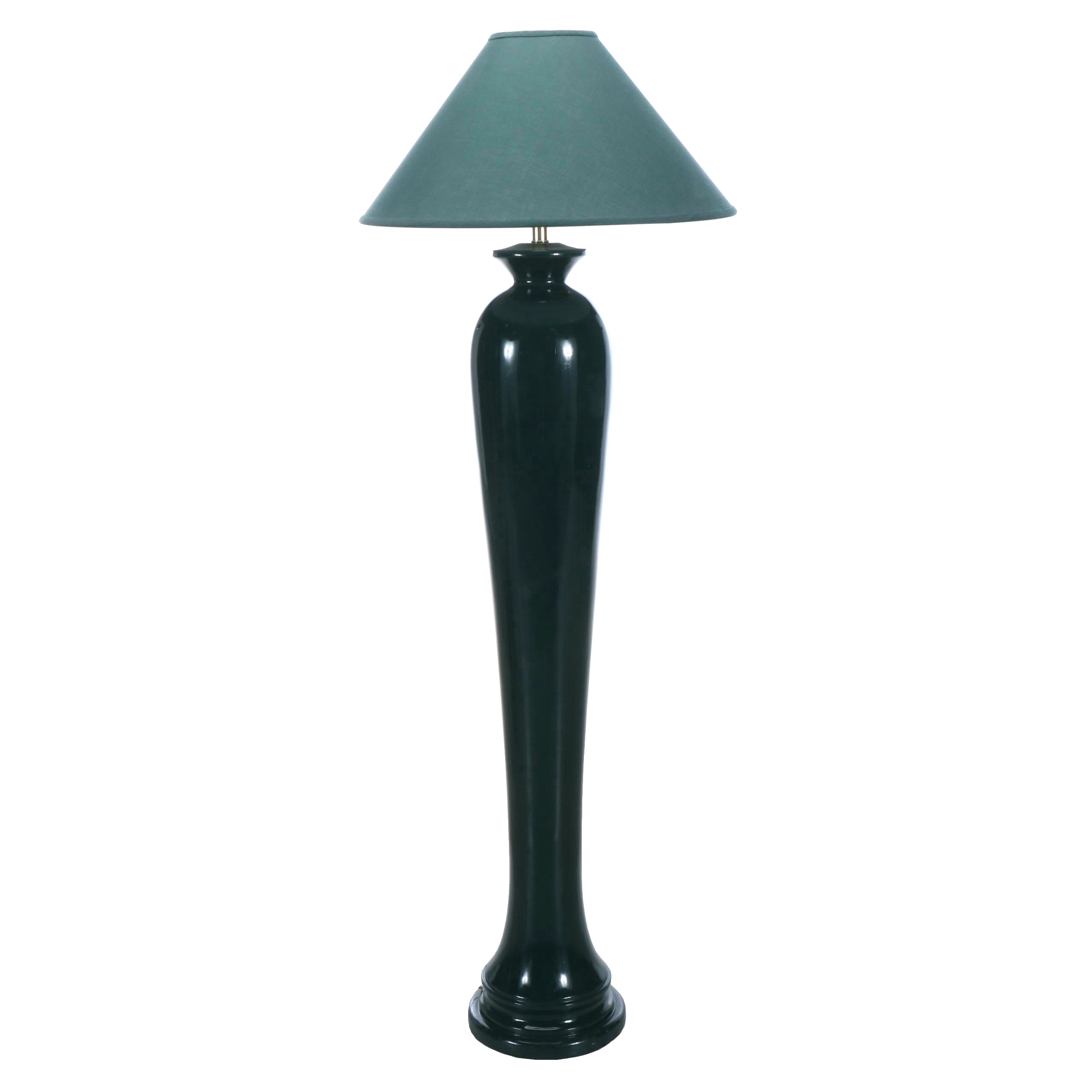 Deco Revival Black Ceramic Floor Lamp with Blue Cotton Coolie Shade