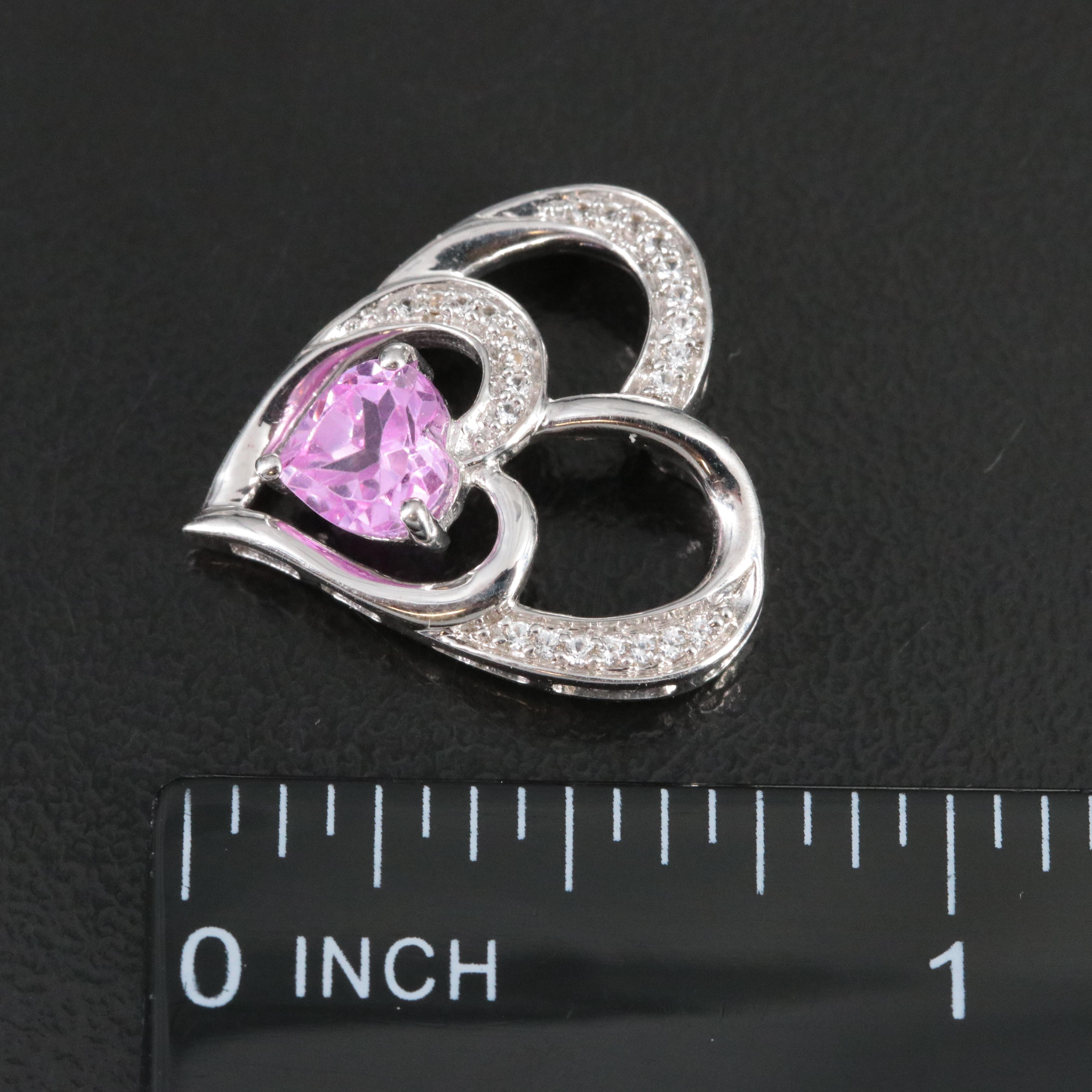 Sterling Pink and White Sapphire Double Heart Pendant Necklace