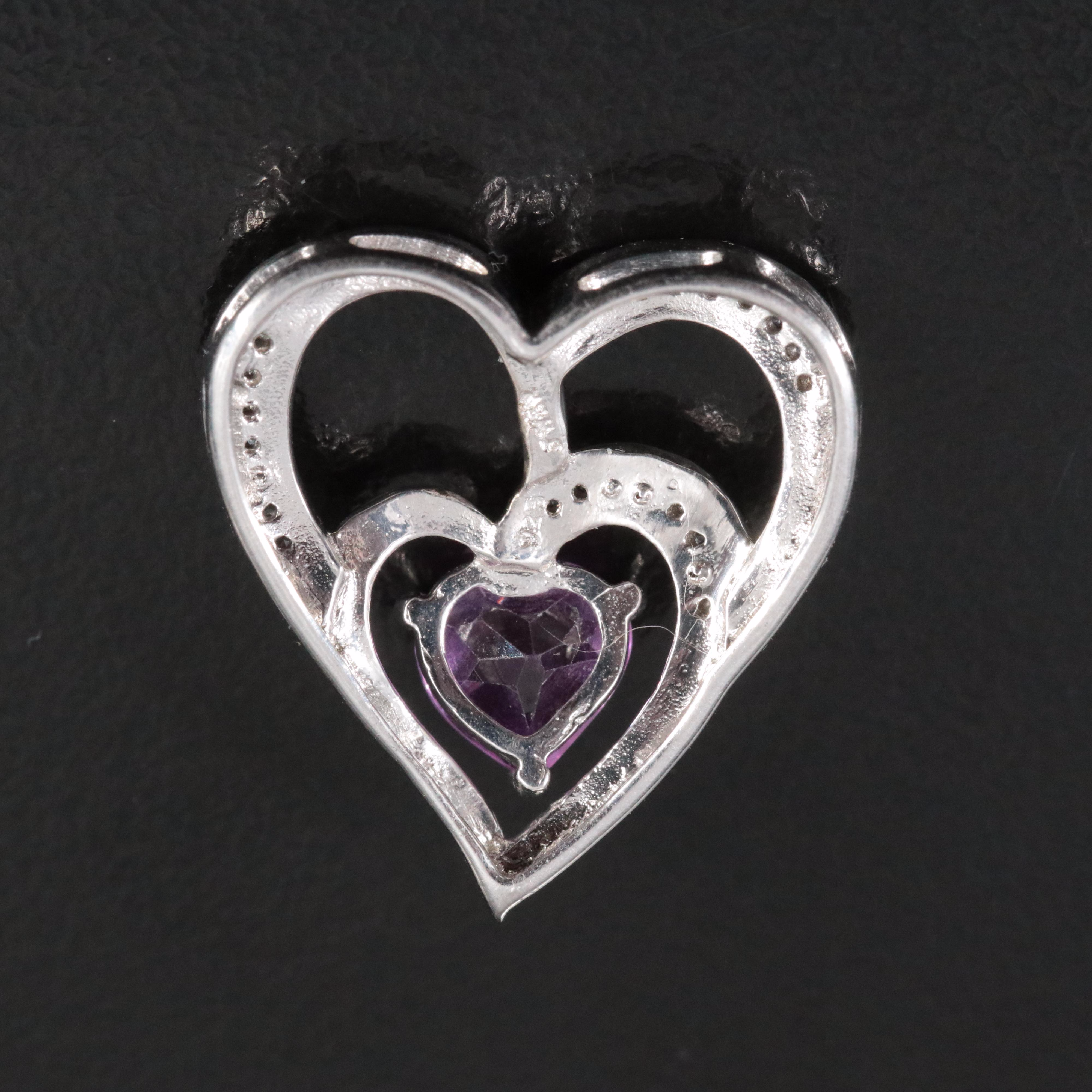 Sterling Pink and White Sapphire Double Heart Pendant Necklace